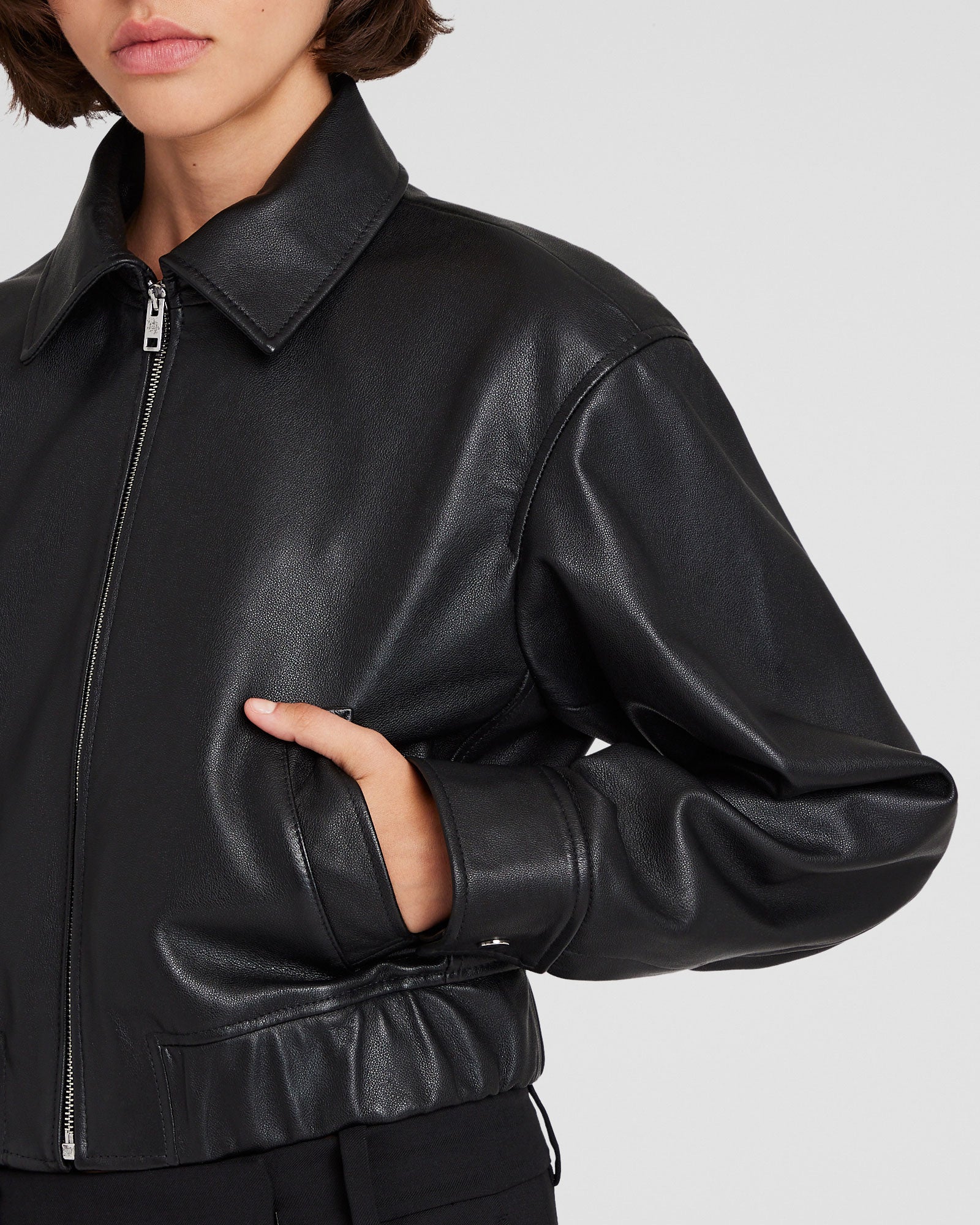 CLUB MONACO - Veste aviateur en cuir - Noir
