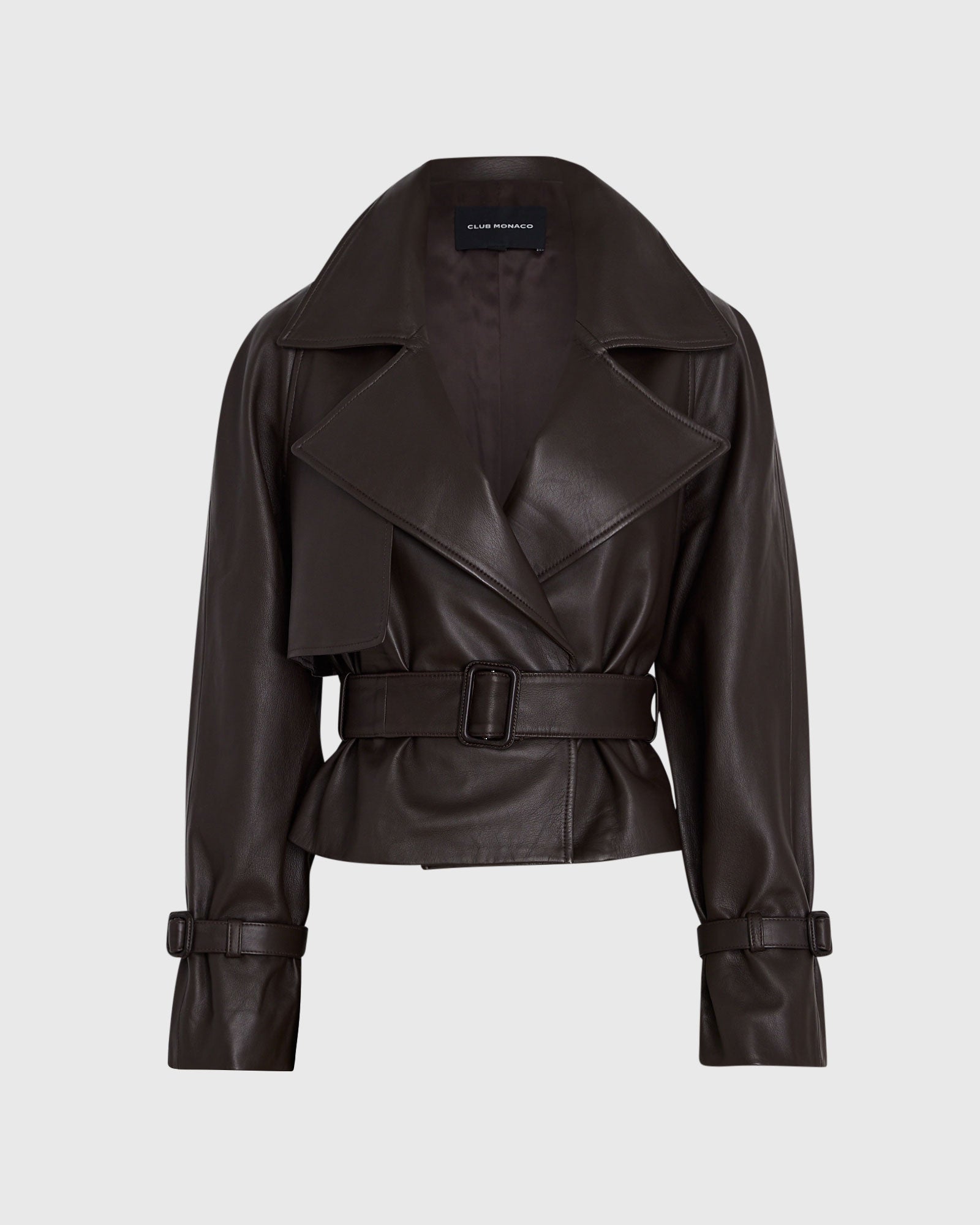 CLUB MONACO - Cropped Leather Trench - Brun foncé