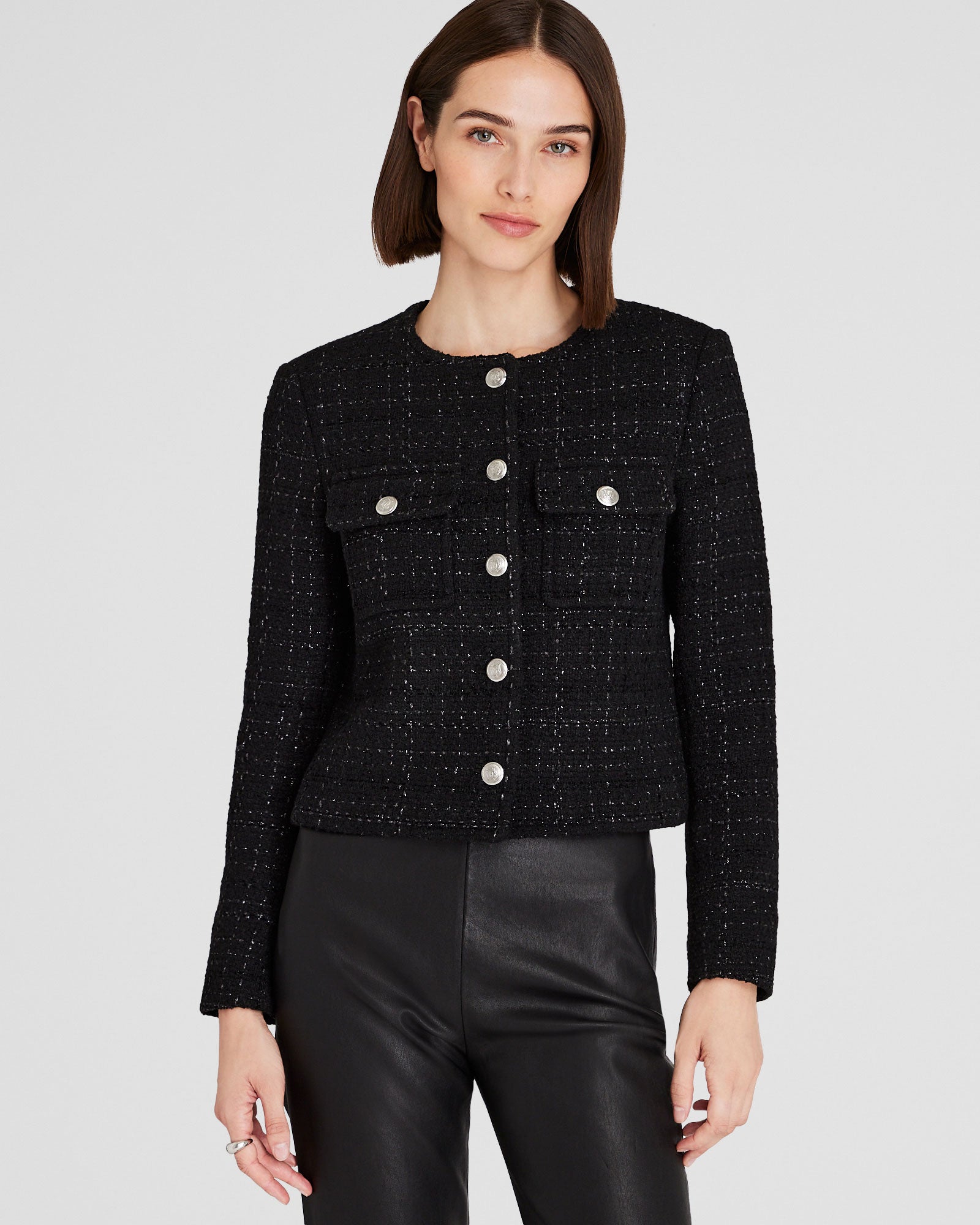 CLUB MONACO - Veste courte en tweed métallisé - Noir