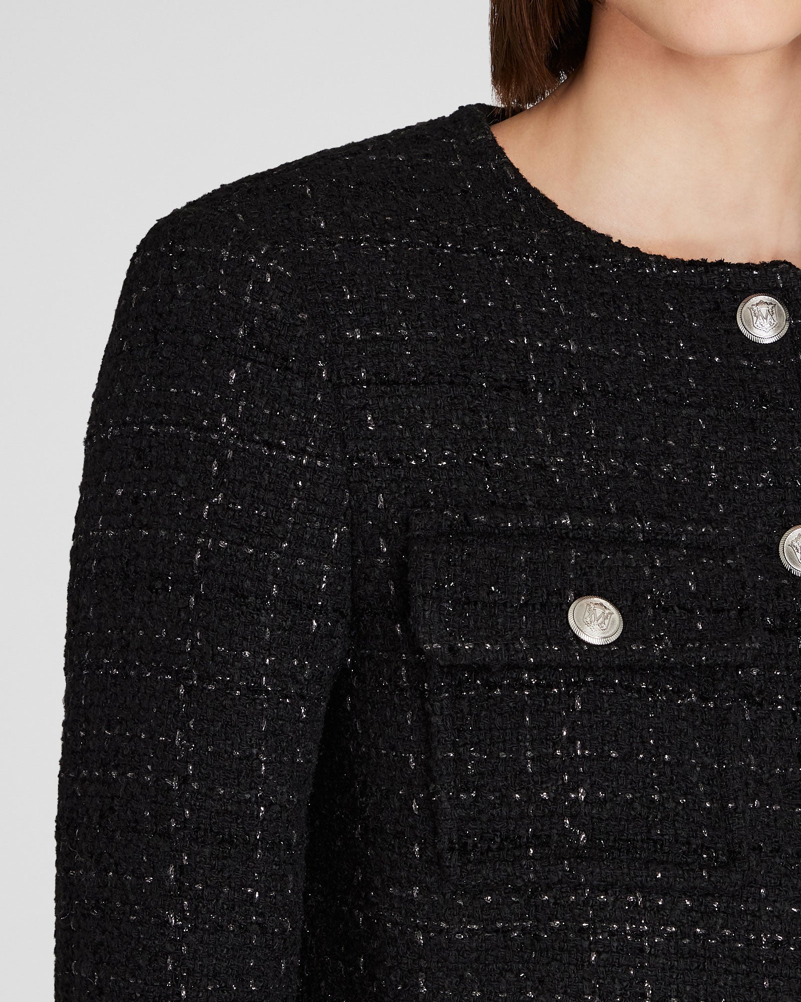 CLUB MONACO - Veste courte en tweed métallisé - Noir
