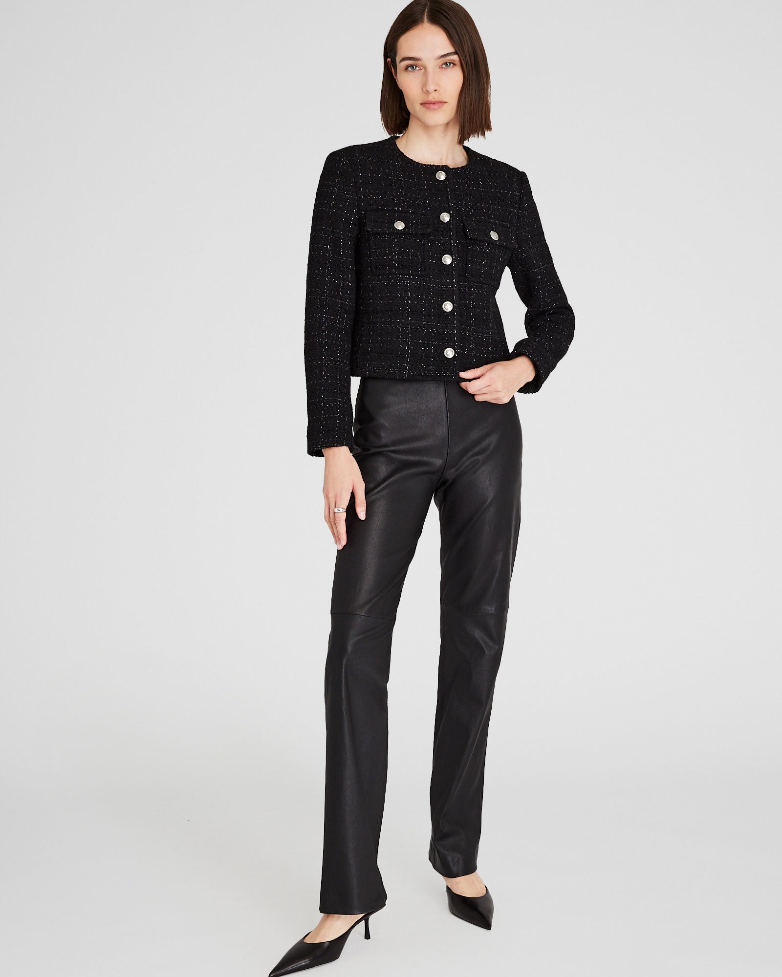 CLUB MONACO - Cropped Metallic Tweed Jacket - Black