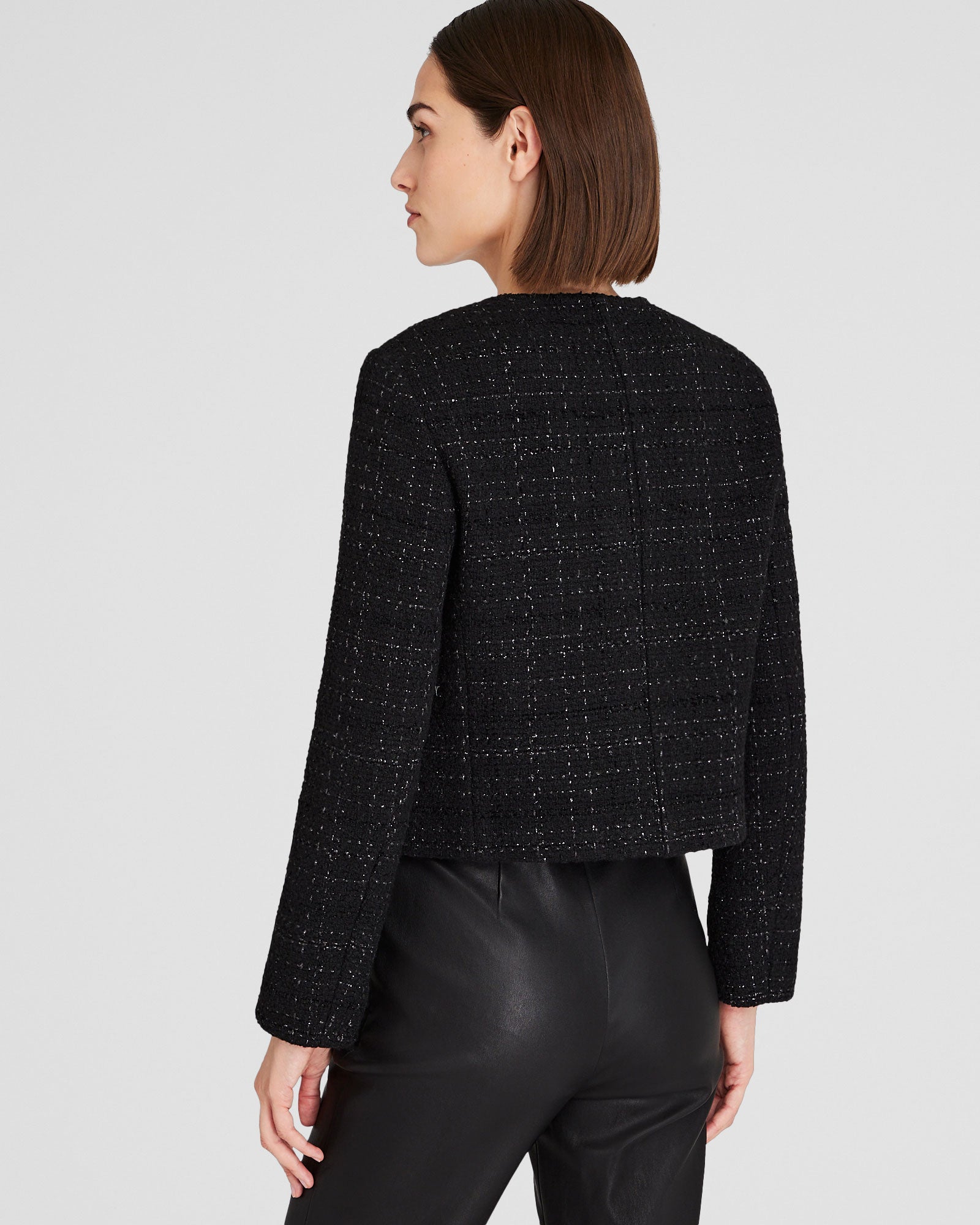 CLUB MONACO - Cropped Metallic Tweed Jacket - Black