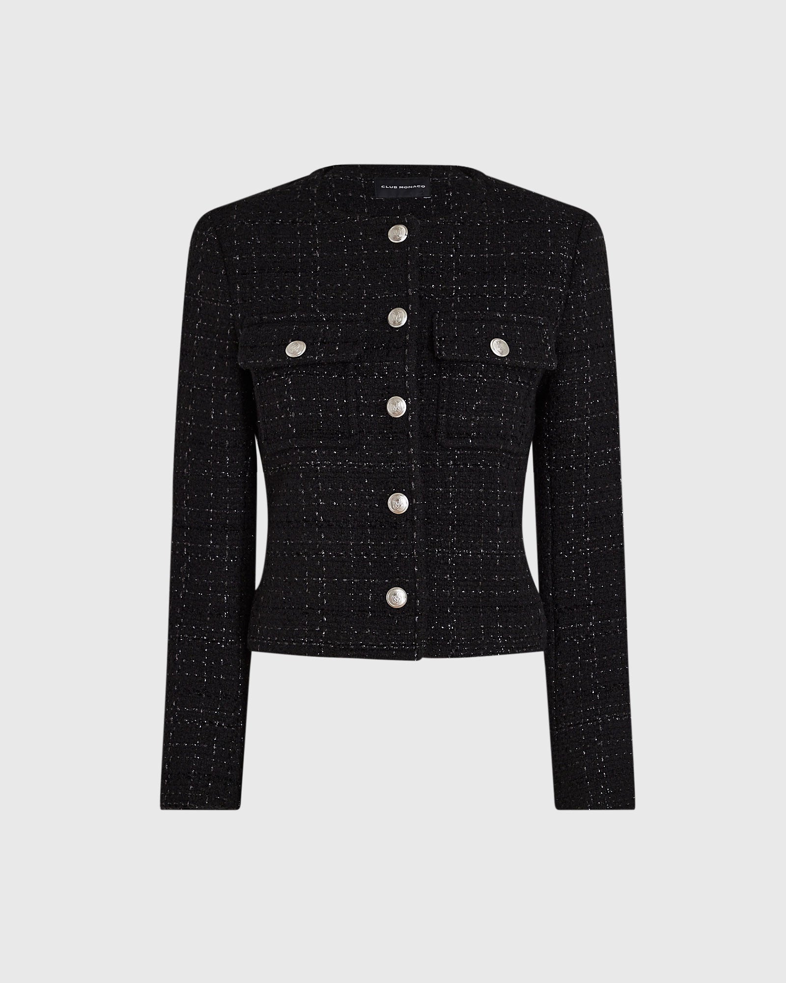CLUB MONACO - Cropped Metallic Tweed Jacket - Black