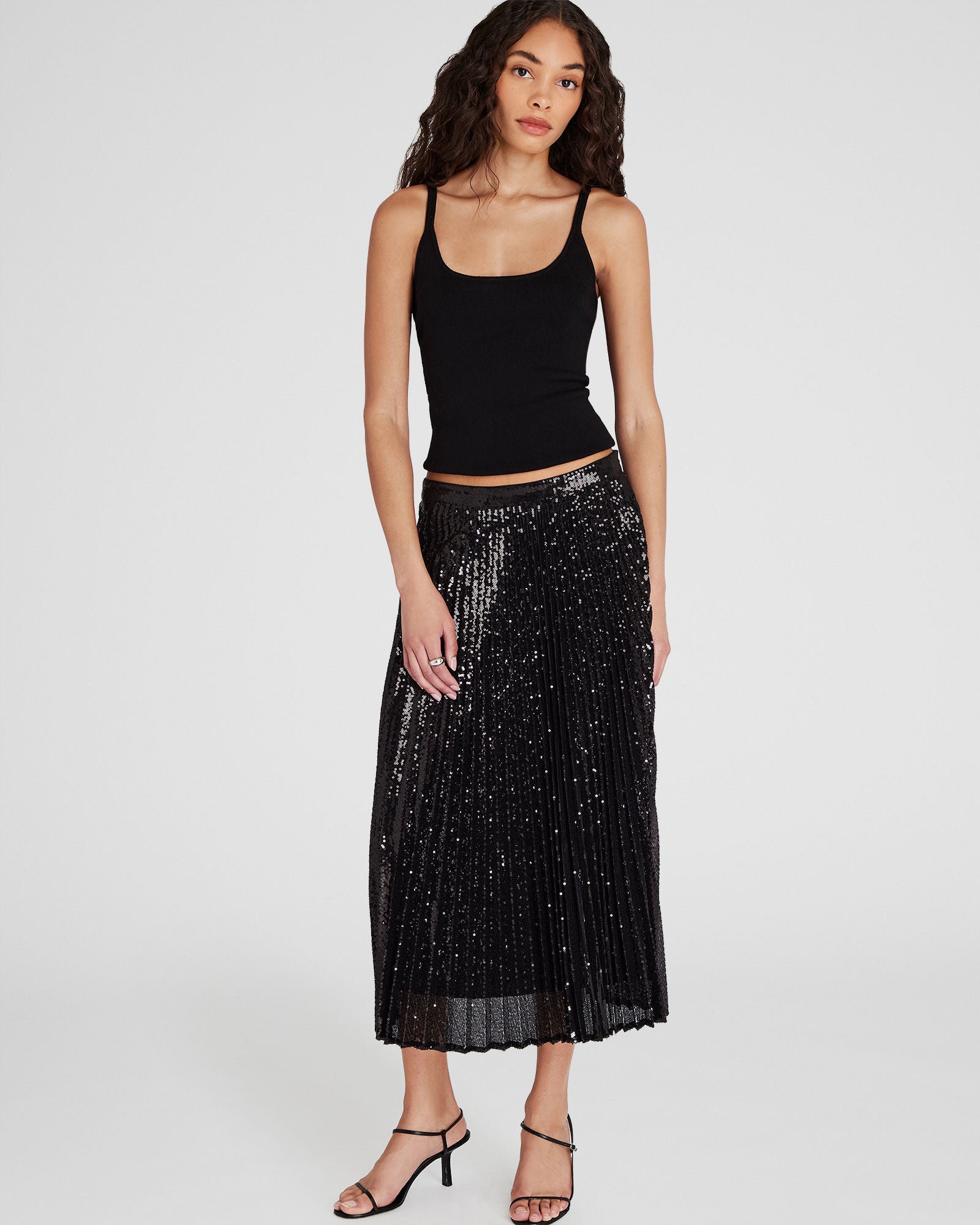 CLUB MONACO - Jupe mi-longue plissée à sequins - Noir
