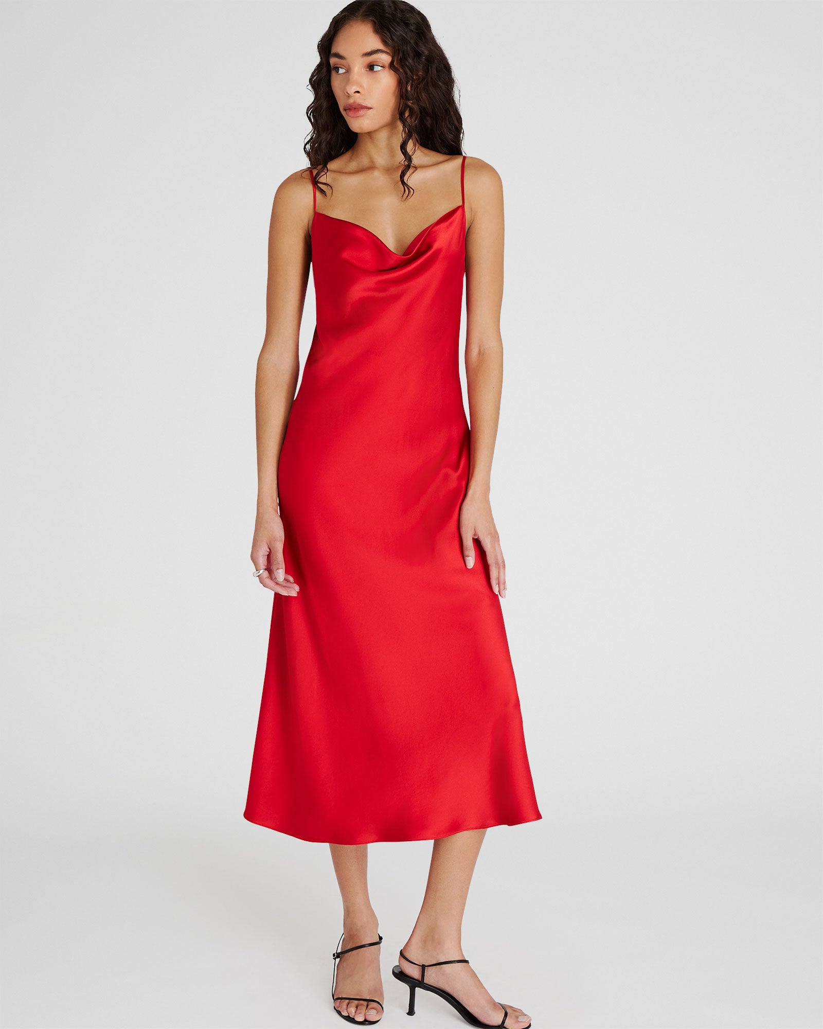 CLUB MONACO - Cowl Neck Silk Midi Dress - Red