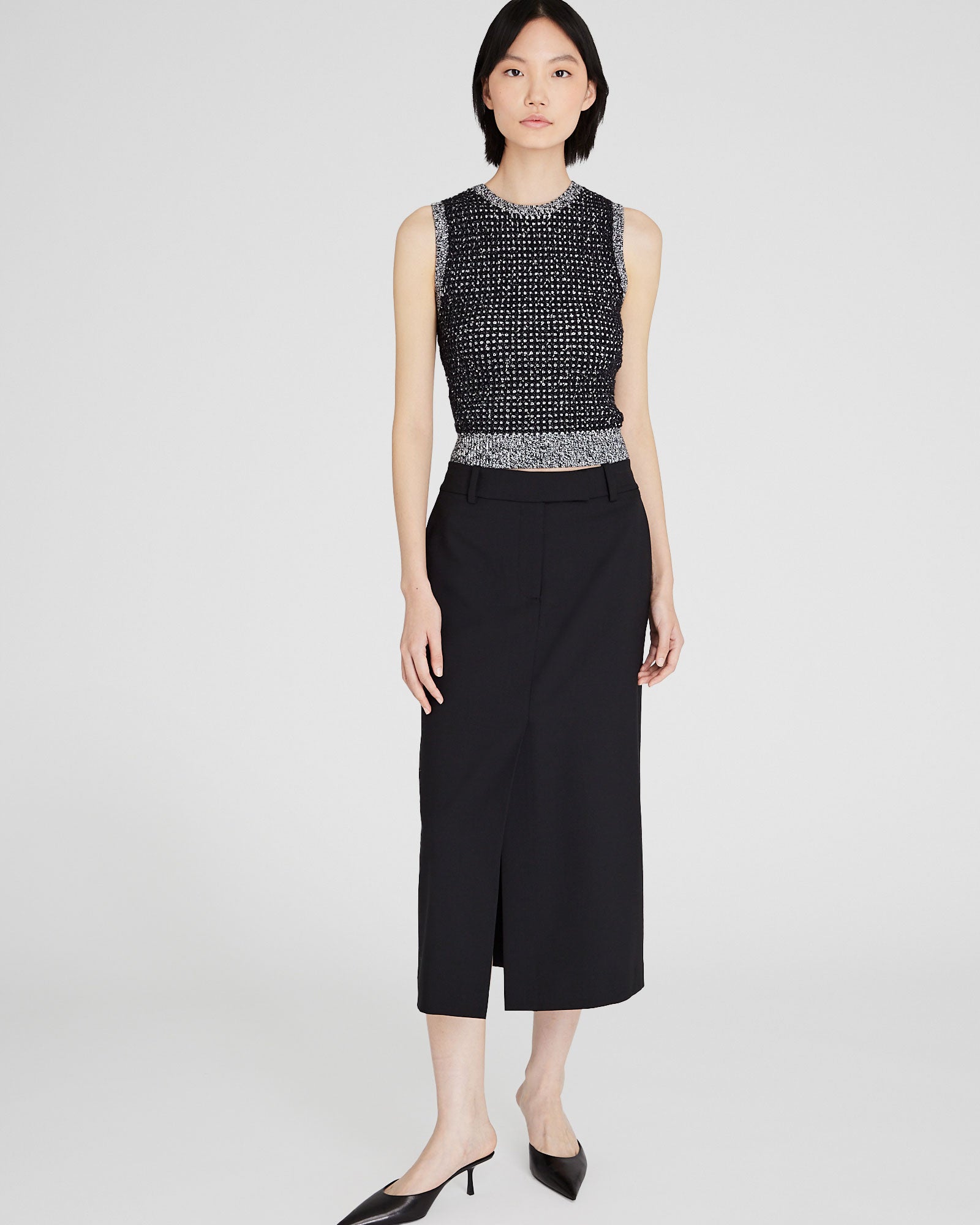CLUB MONACO - Haut sans manches en tweed - Noir