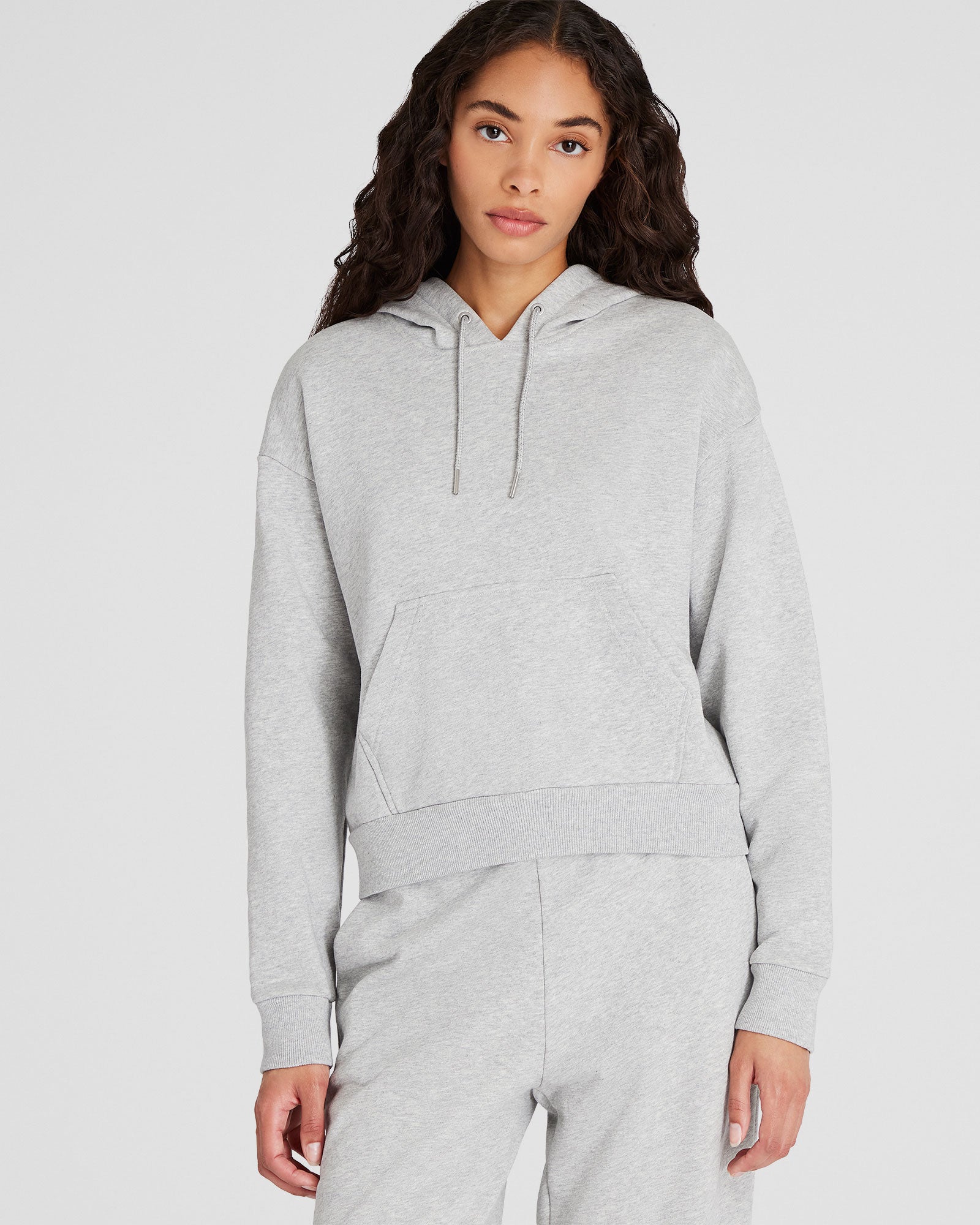 CLUB MONACO - Classic Cropped Cotton Hoodie - Medium Heather Grey