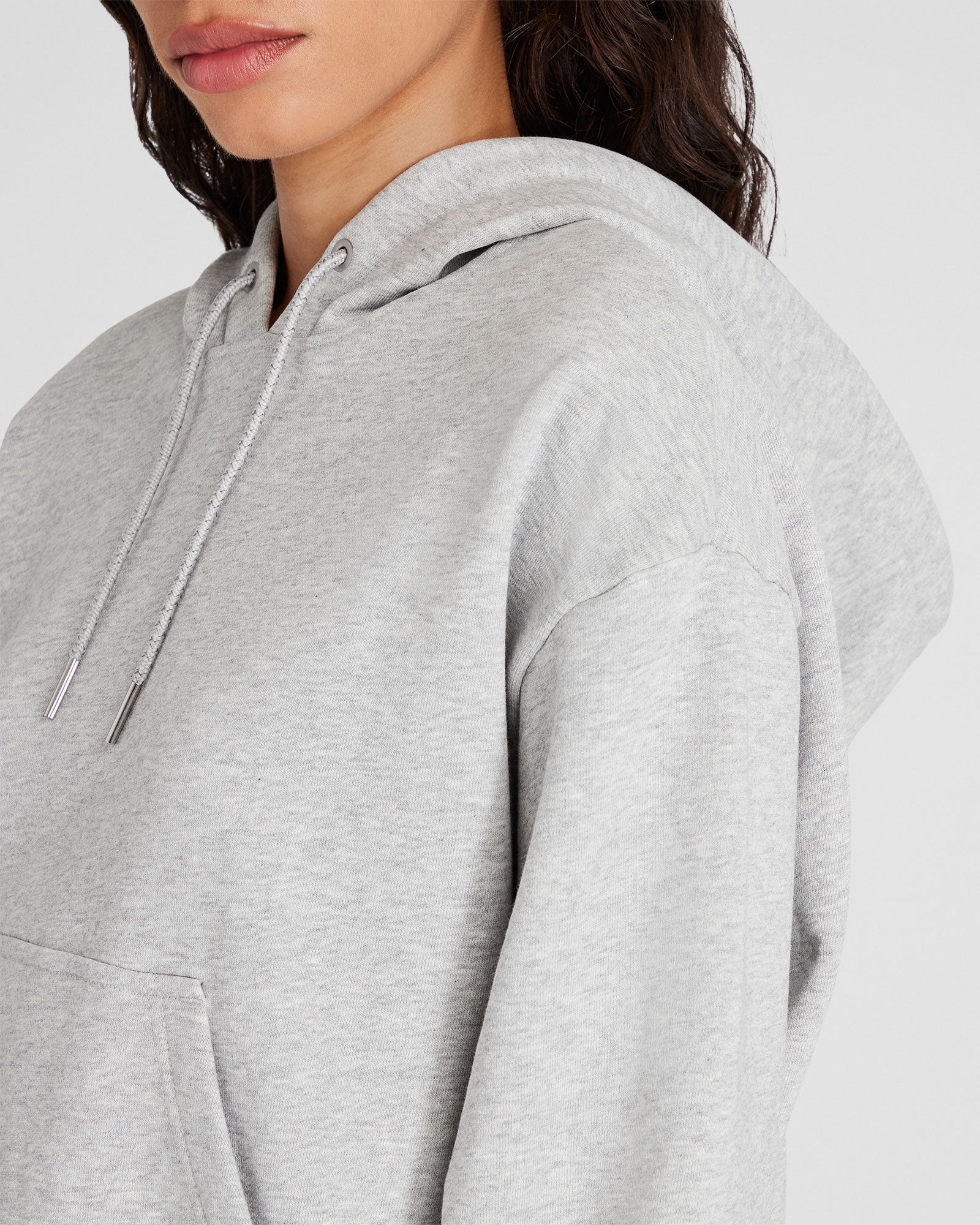 CLUB MONACO - Classic Cropped Cotton Hoodie - Medium Heather Grey