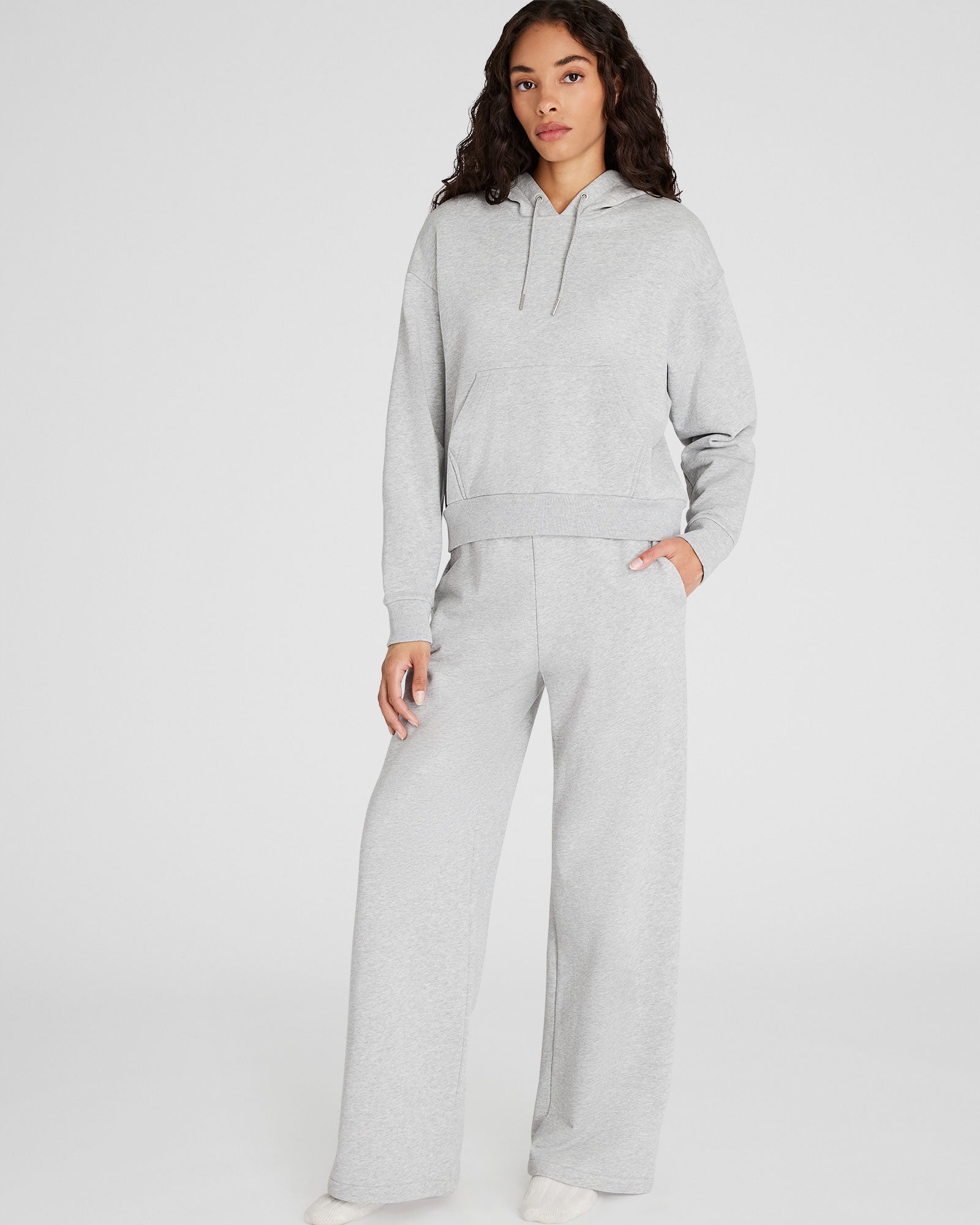 CLUB MONACO - Classic Cropped Cotton Hoodie - Medium Heather Grey