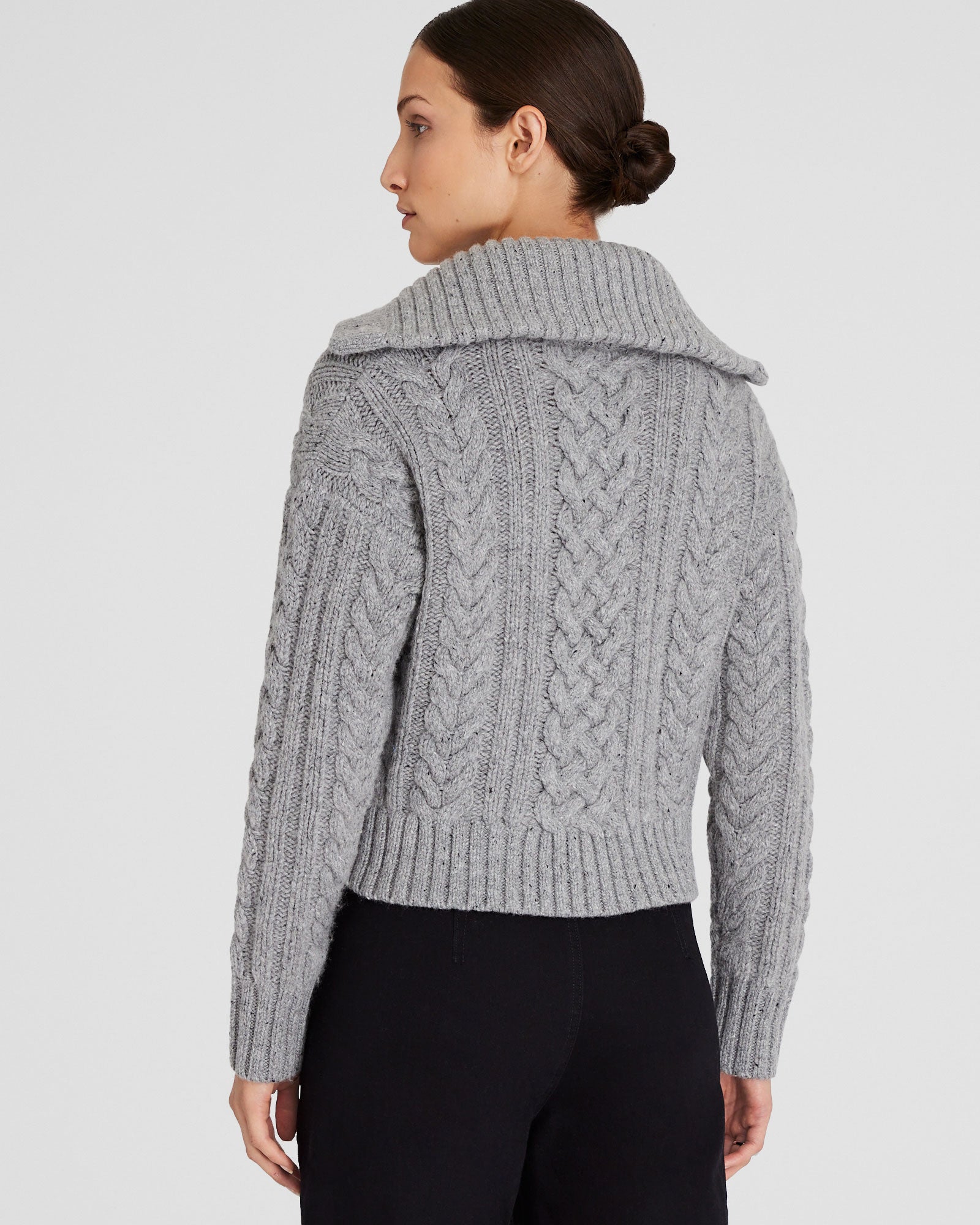 CLUB MONACO - Wool-Blend Cable Knit Cardigan - Grey Mix