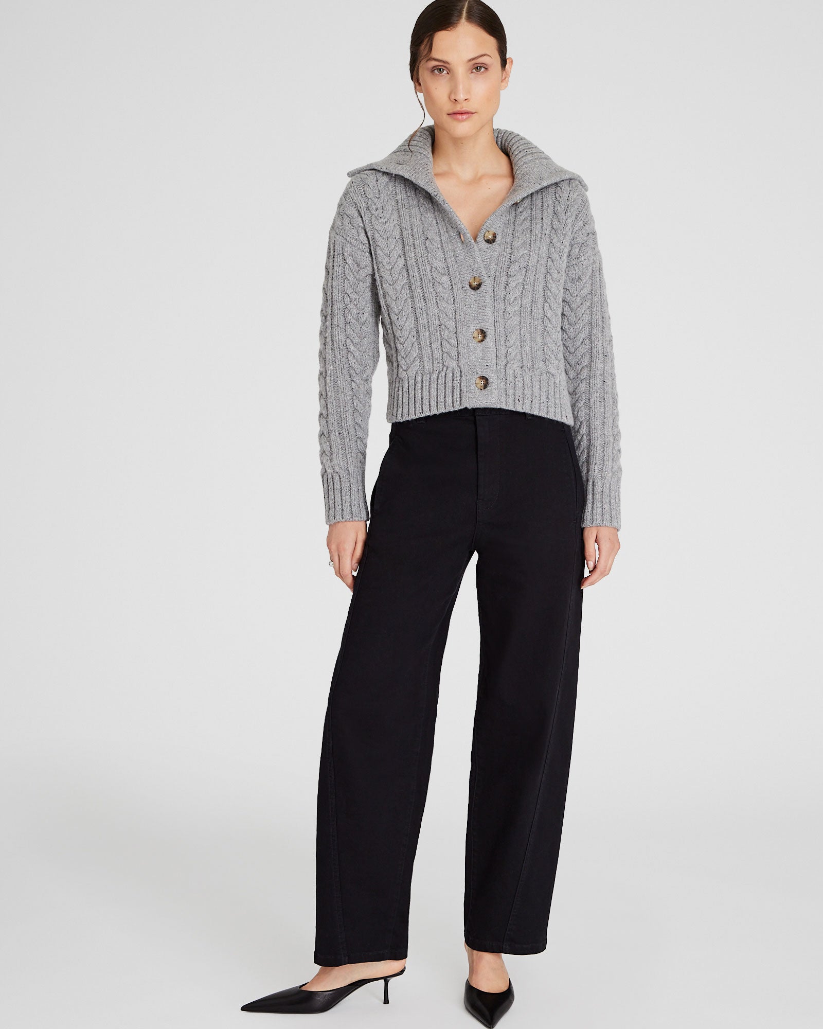 CLUB MONACO - Wool-Blend Cable Knit Cardigan - Grey Mix