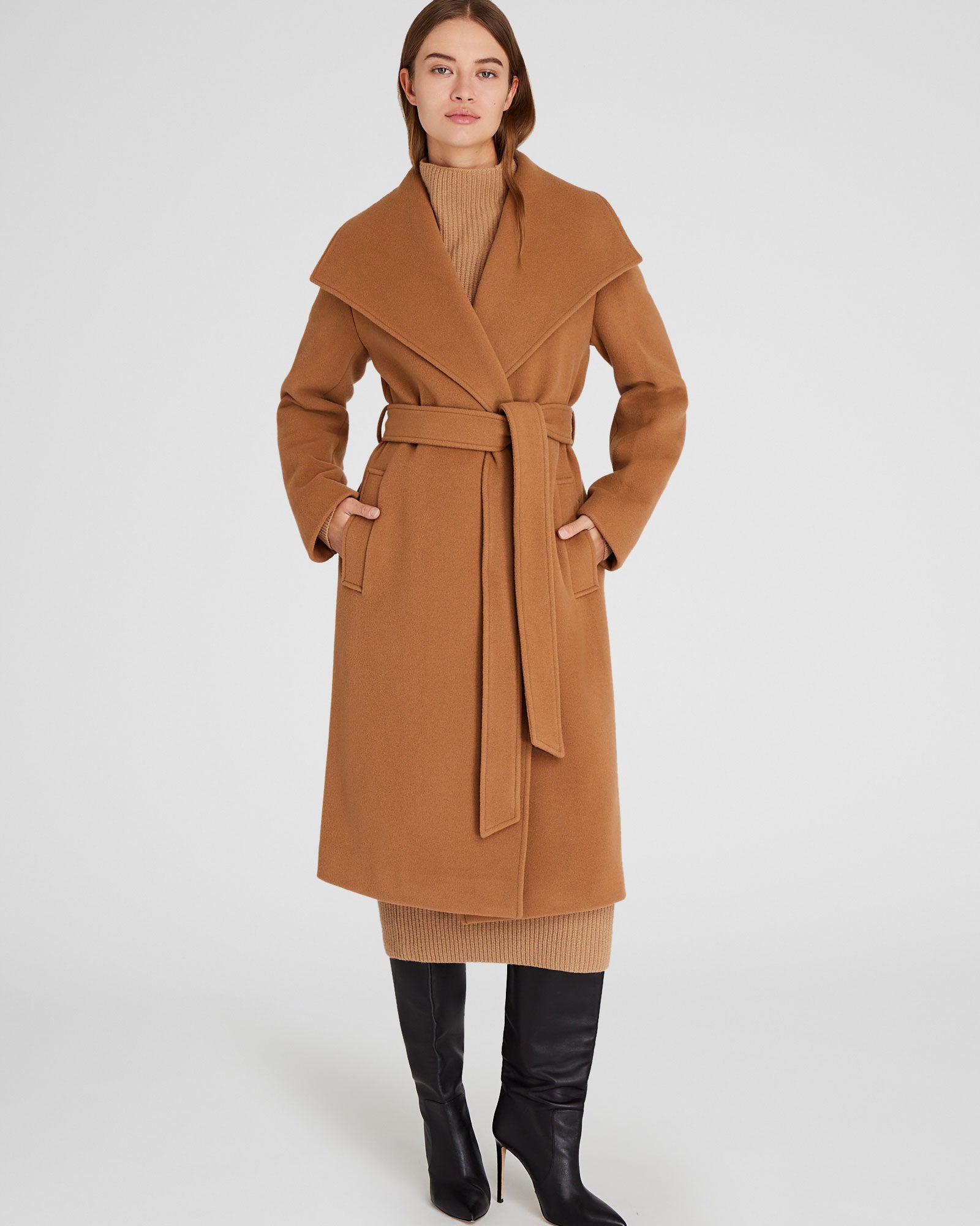 CLUB MONACO - Manteau enveloppant à col châle - Chameau