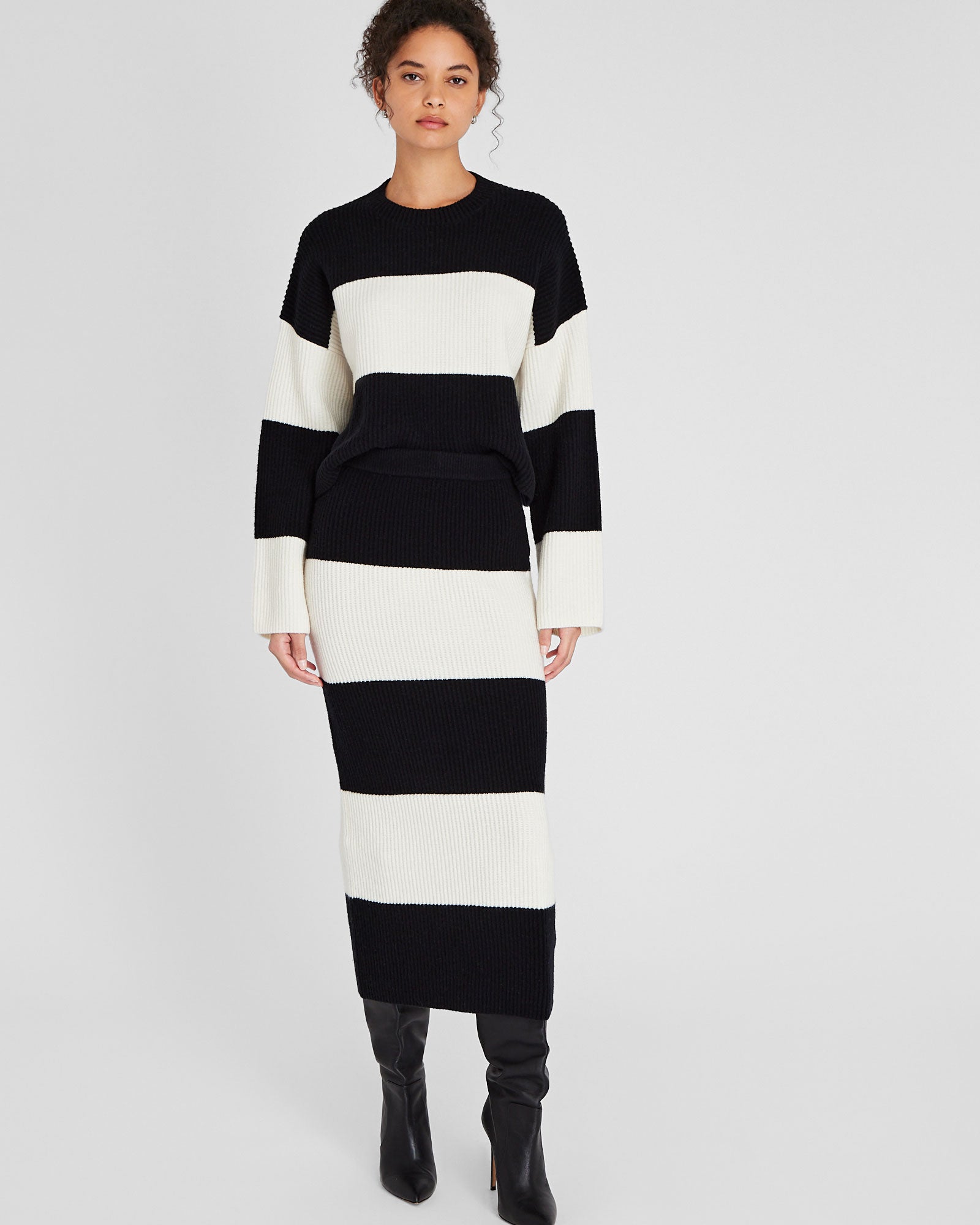 CLUB MONACO - Striped Wool Blend Midi Skirt - White Base Stripe #4