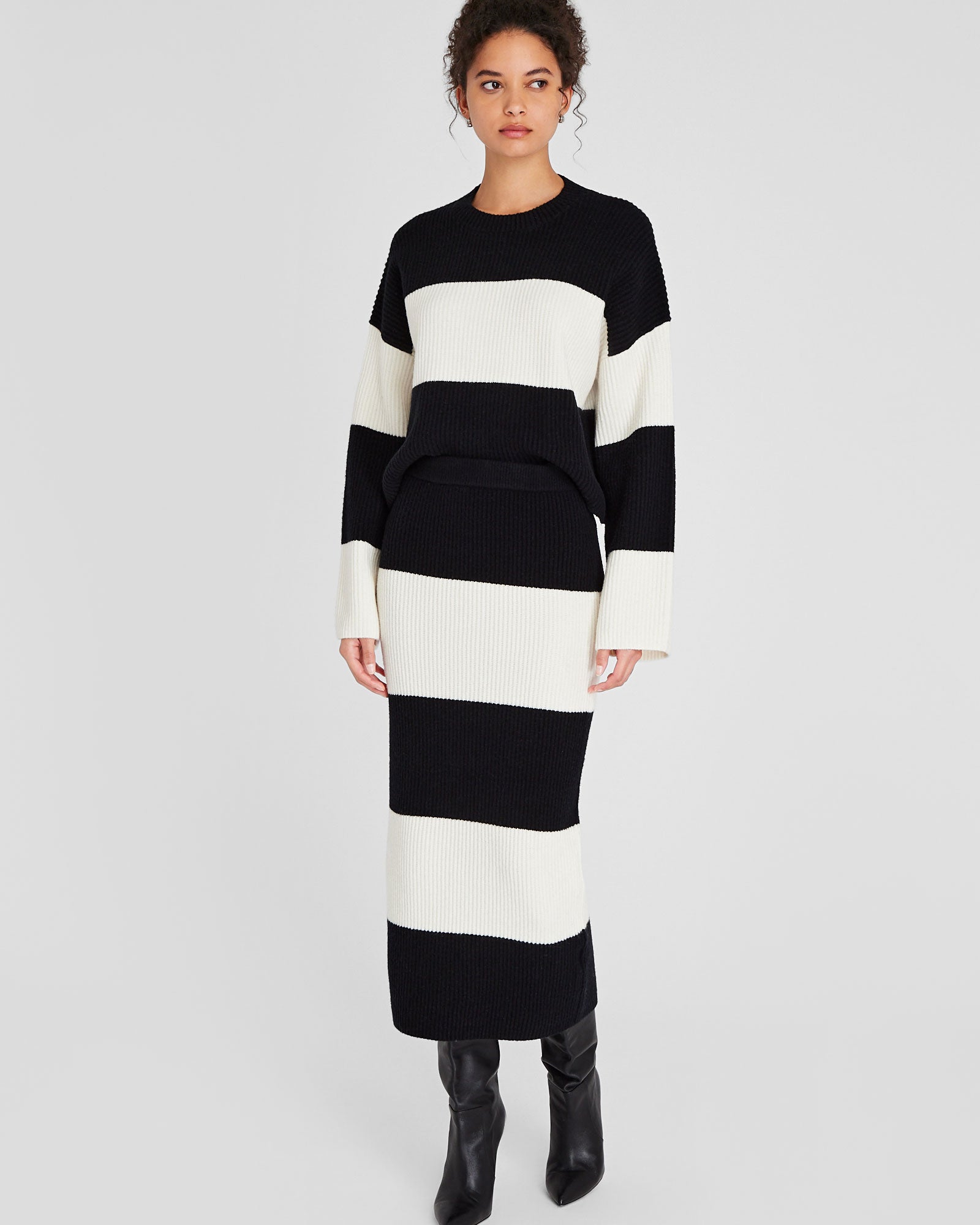 CLUB MONACO - Striped Wool Blend Midi Skirt - White Base Stripe #4