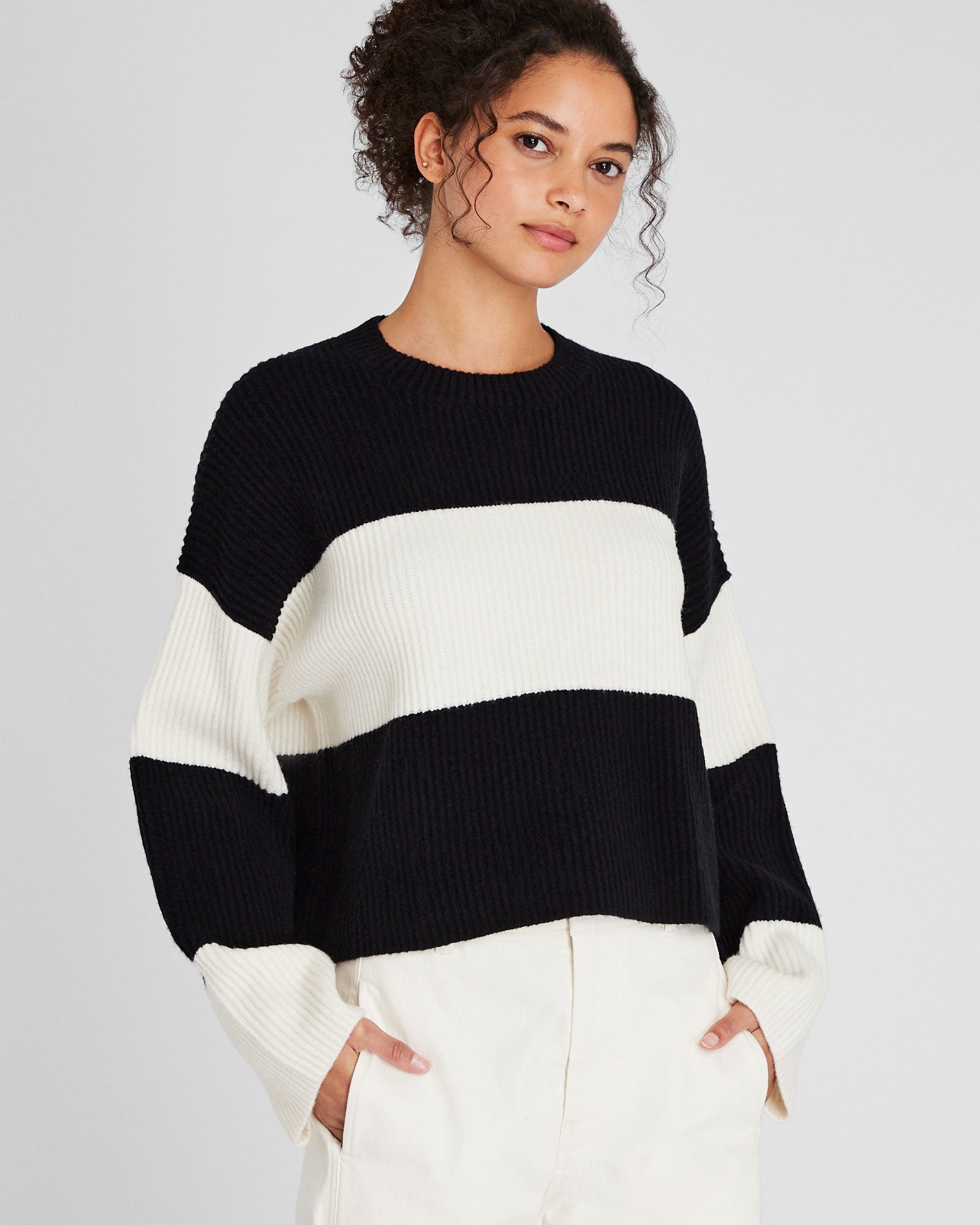 CLUB MONACO - Pull rayé en laine mélangée - Modèle de base blanche n°4