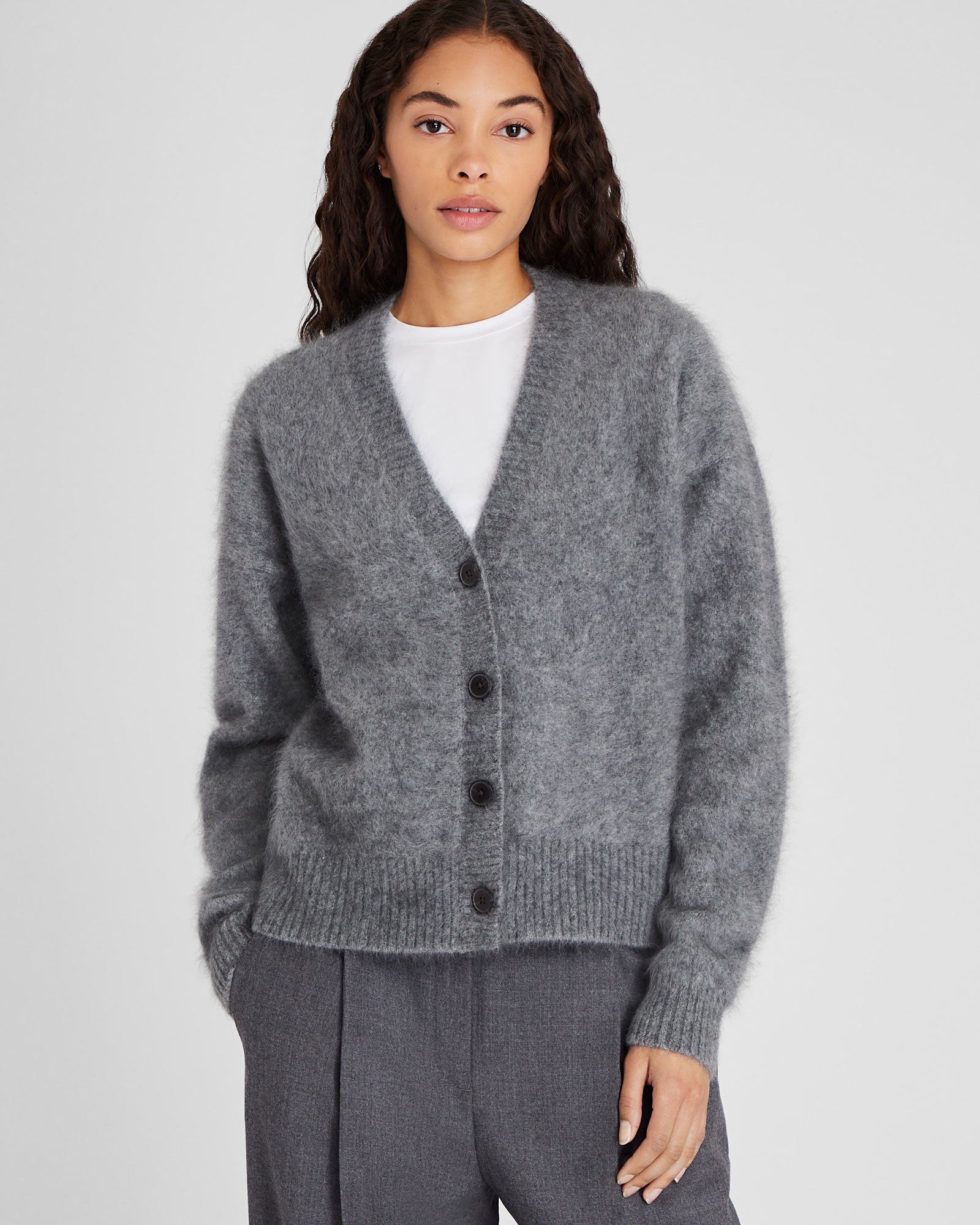 CLUB MONACO - Cardigan en cachemire brossé - Gris Chiné Moyen