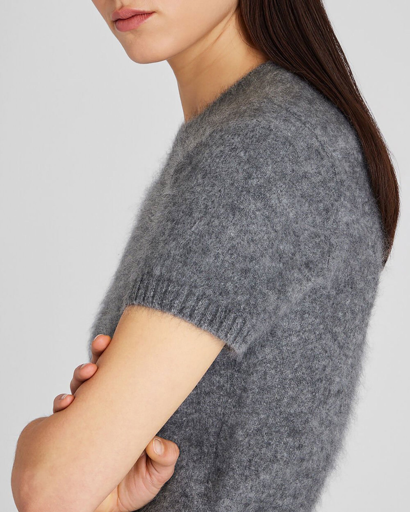 CLUB MONACO - Pull à manches courtes en cachemire brossé - Gris Chiné Moyen
