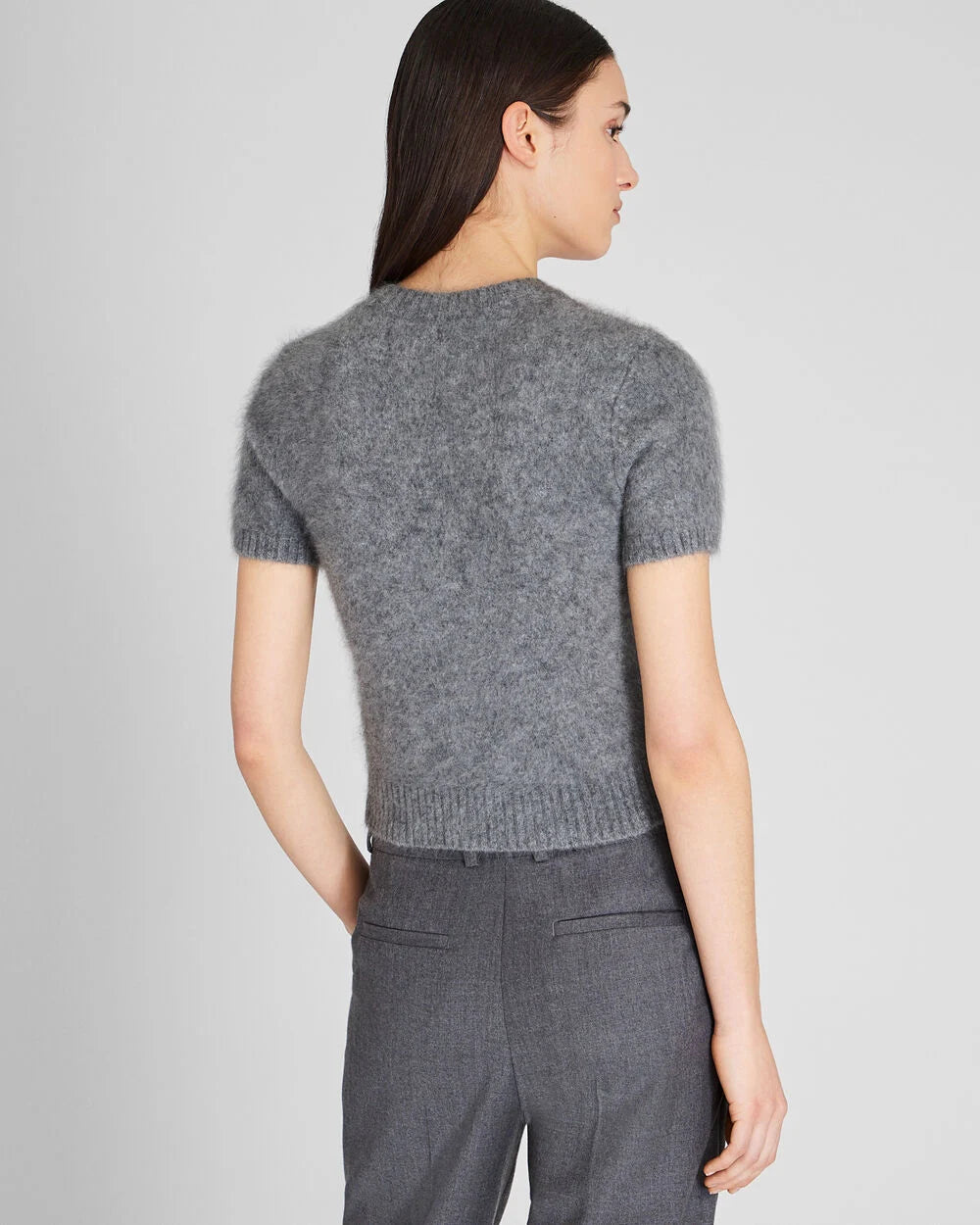 CLUB MONACO - Brushed Cashmere Short-Sleeve Sweater - Medium Heather Grey