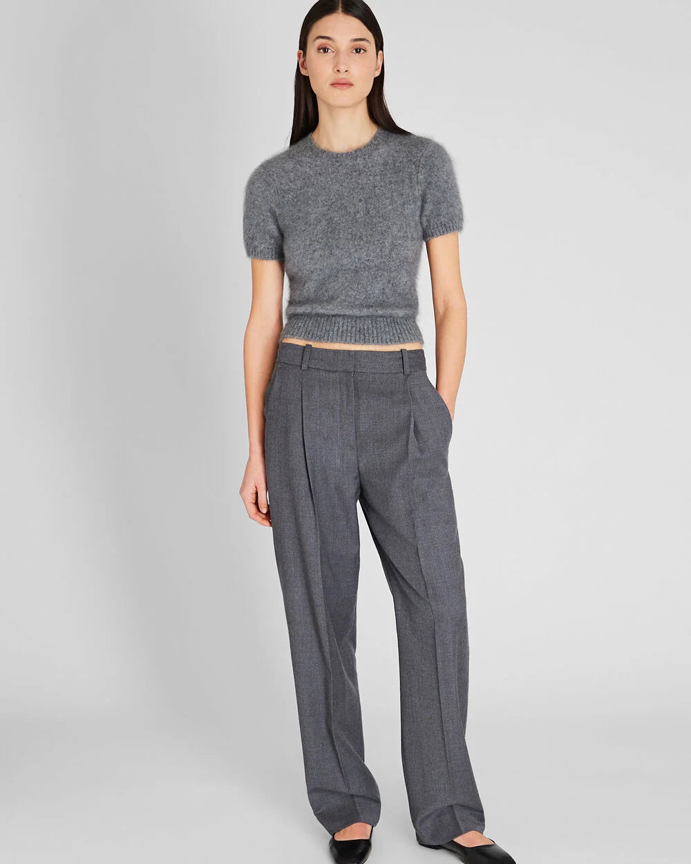 CLUB MONACO - Brushed Cashmere Short-Sleeve Sweater - Medium Heather Grey