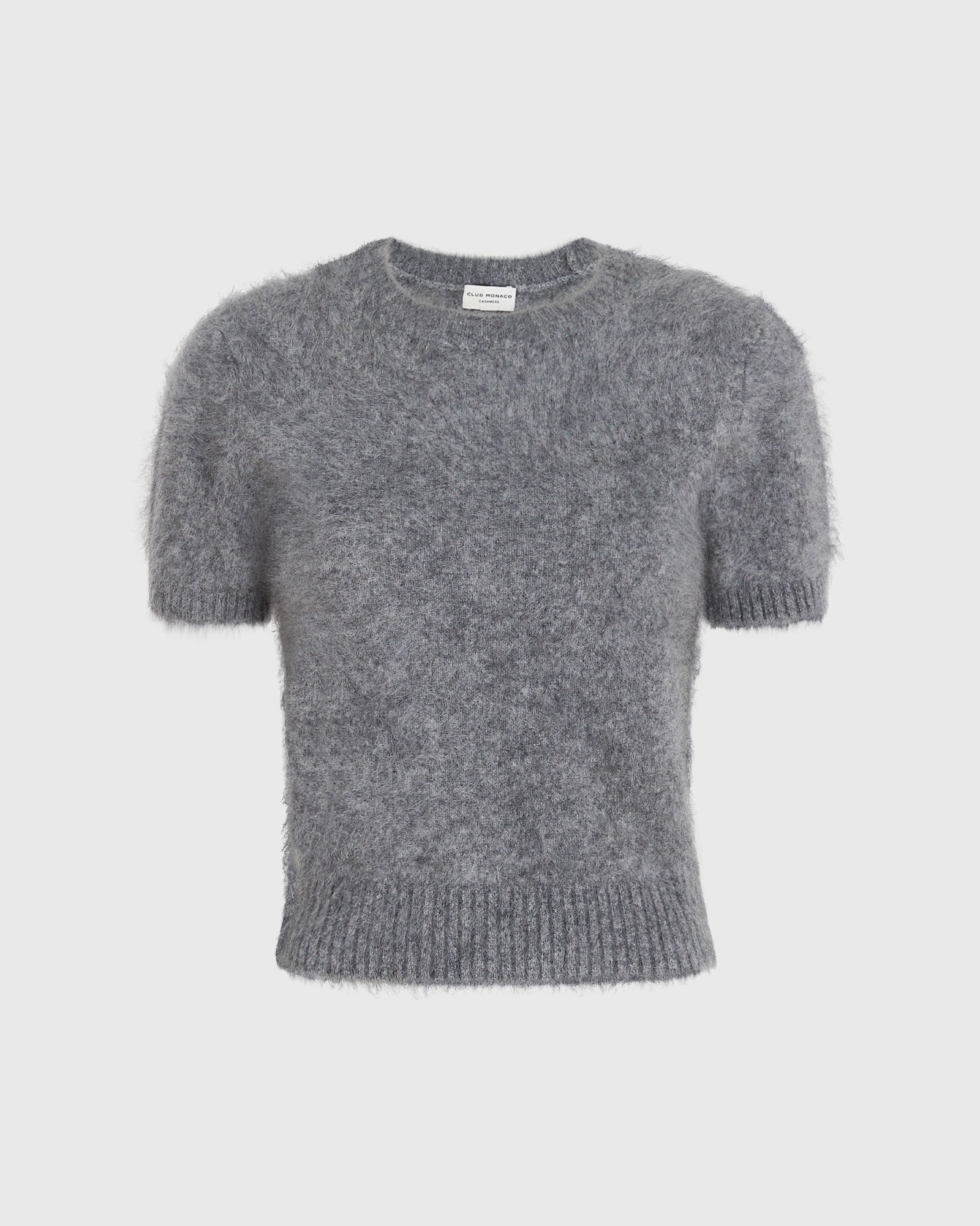 CLUB MONACO - Brushed Cashmere Short-Sleeve Sweater - Medium Heather Grey