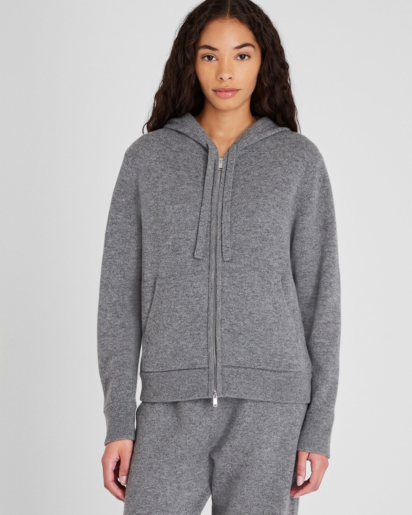 CLUB MONACO - Sweat à capuche zippé en mélange de cachemire - Gris Chiné Moyen