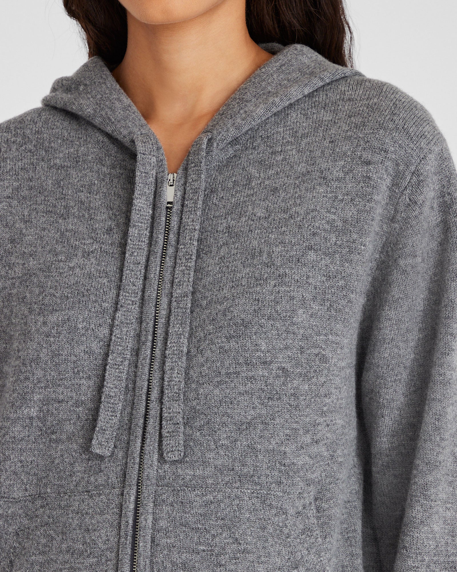 CLUB MONACO - Sweat à capuche zippé en mélange de cachemire - Gris Chiné Moyen