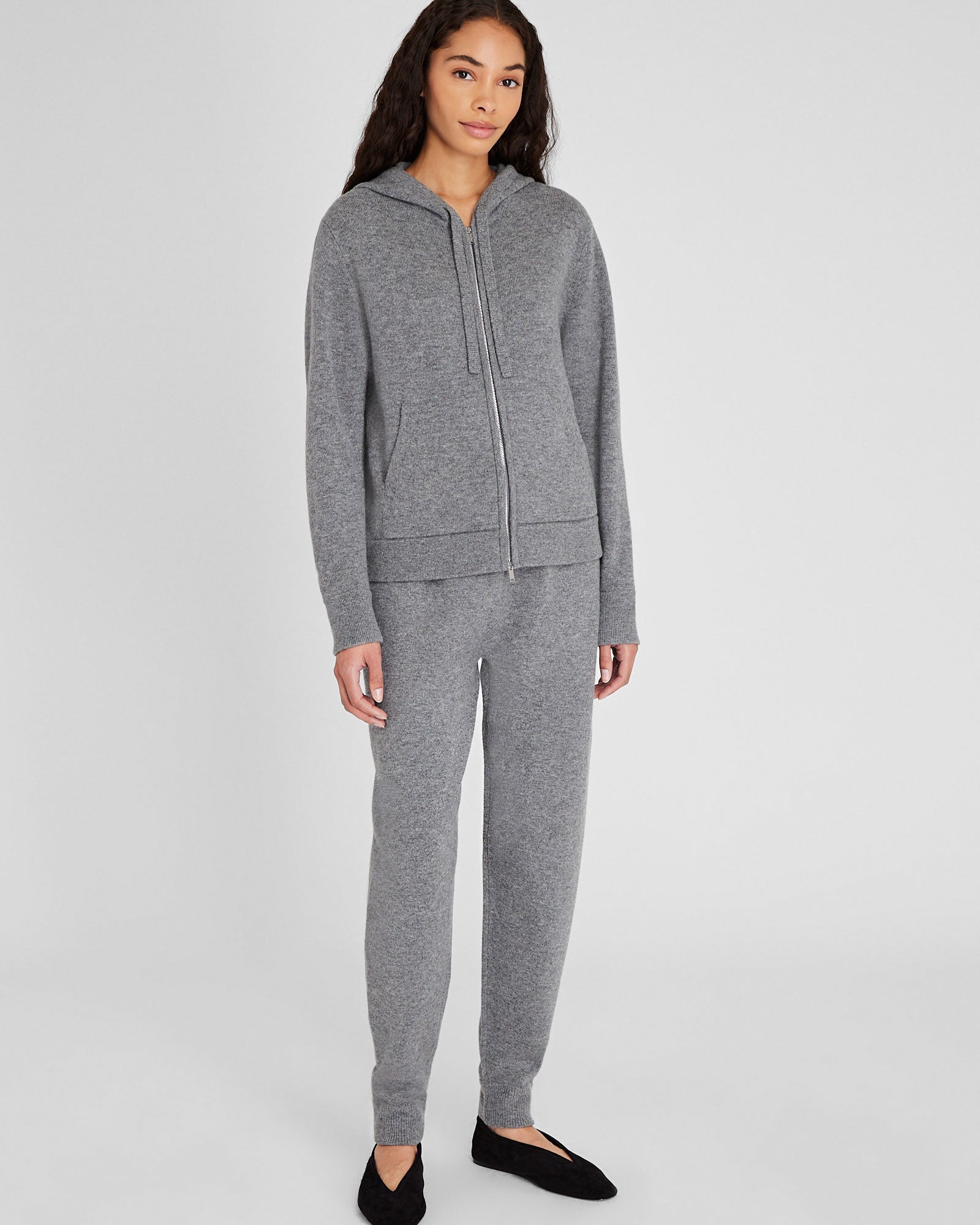 CLUB MONACO - Cashmere Blend Full-Zip Hoodie - Medium Heather Grey