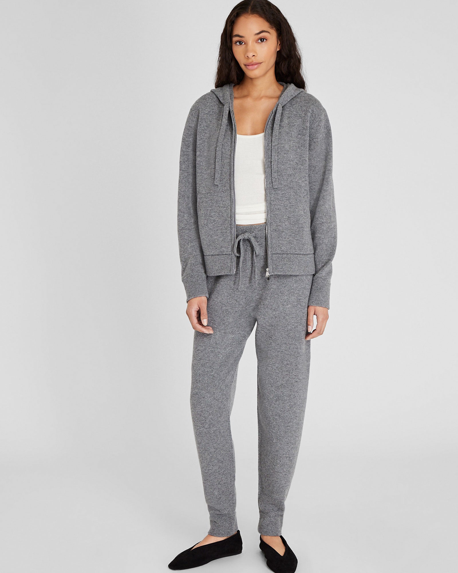 CLUB MONACO - Cashmere Blend Full-Zip Hoodie - Medium Heather Grey