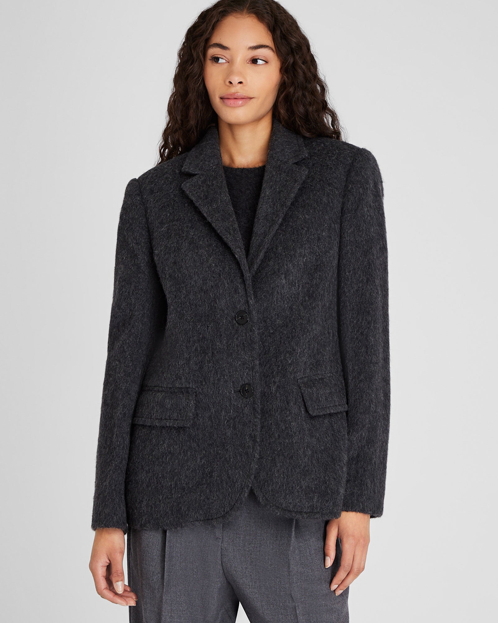 CLUB MONACO - Plush Single-Breasted Wool Blazer - Dark Grey Mix
