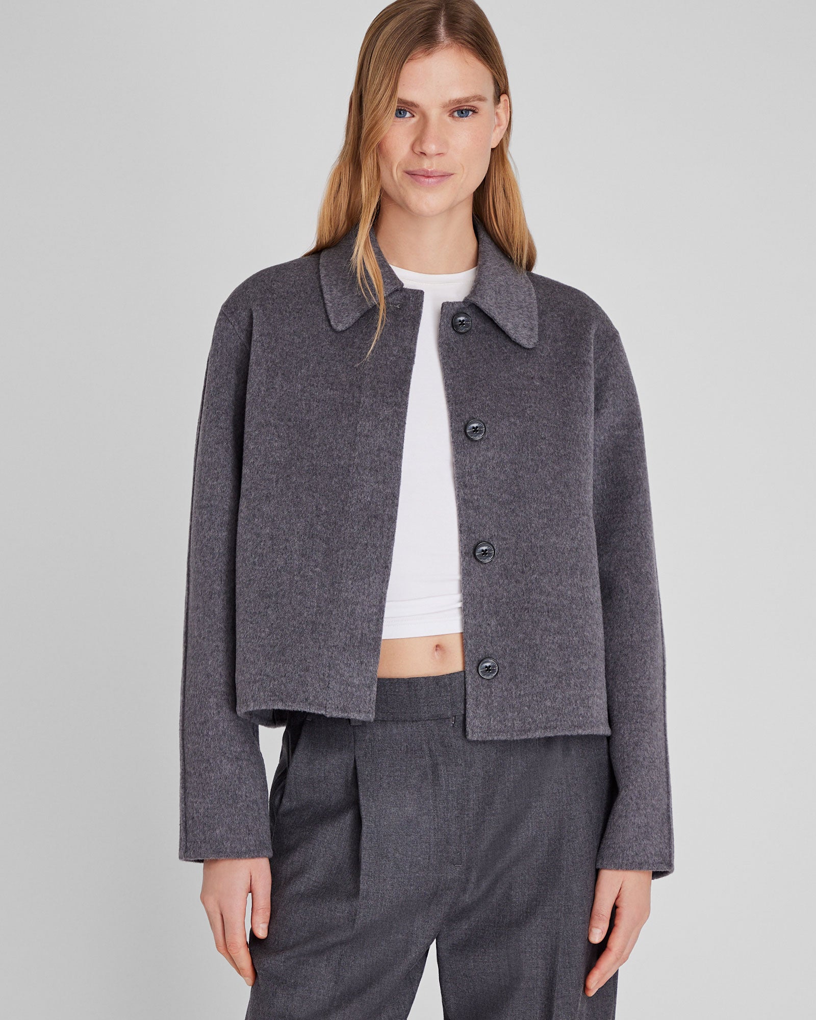 CLUB MONACO - Veste courte en laine mélangée double face - Mélange de gris moyen