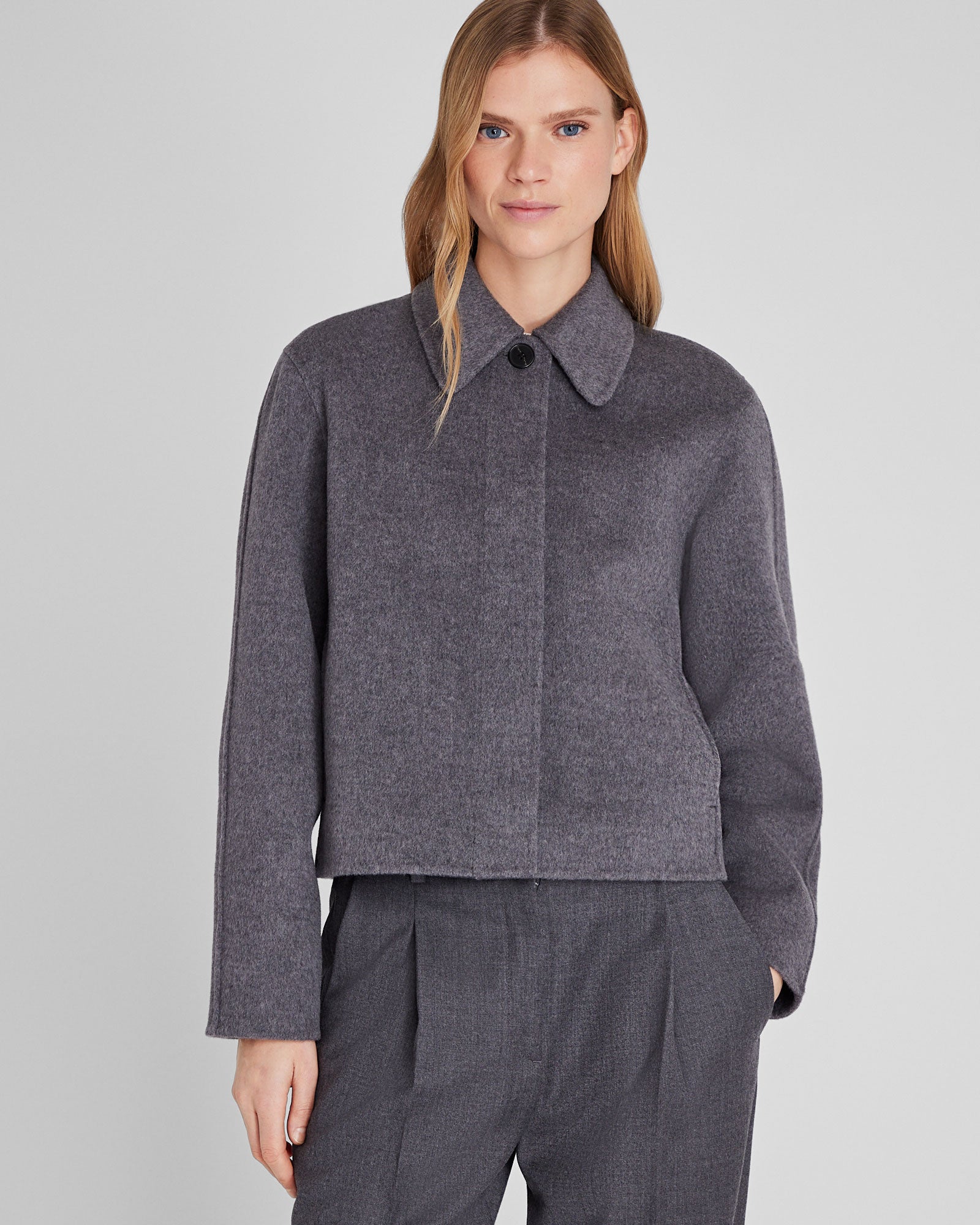 CLUB MONACO - Cropped Double-Faced Wool Blend Jacket - Med Grey Mix