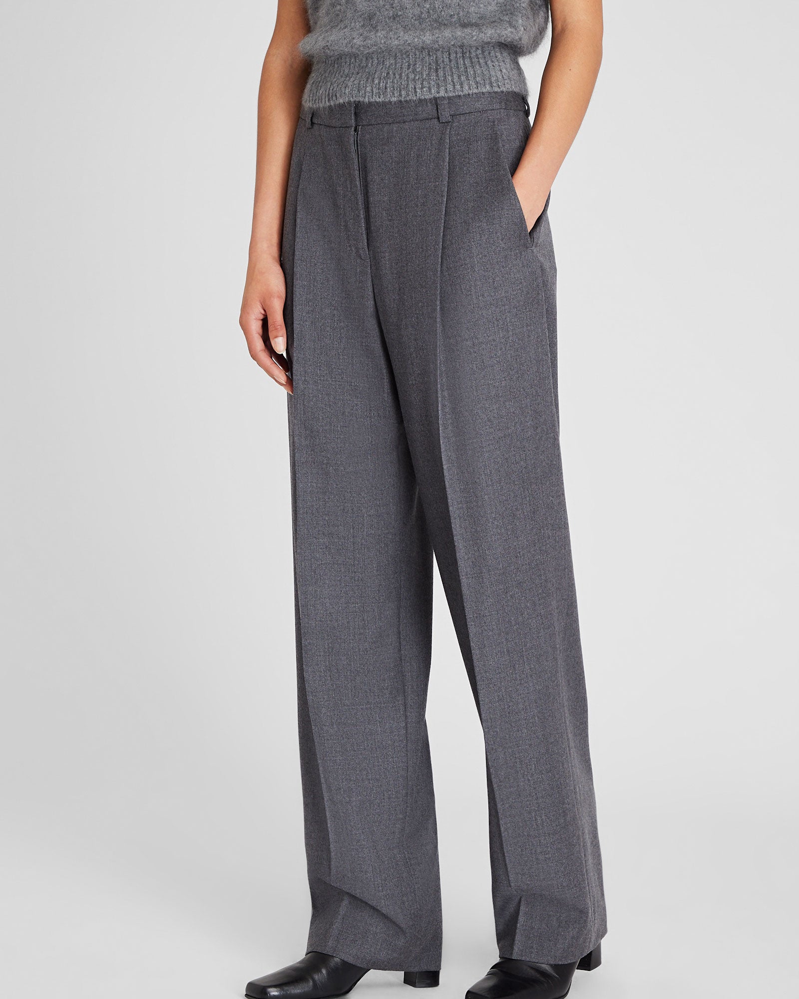 CLUB MONACO - Wool Flannel Trouser - Dark Grey Mix