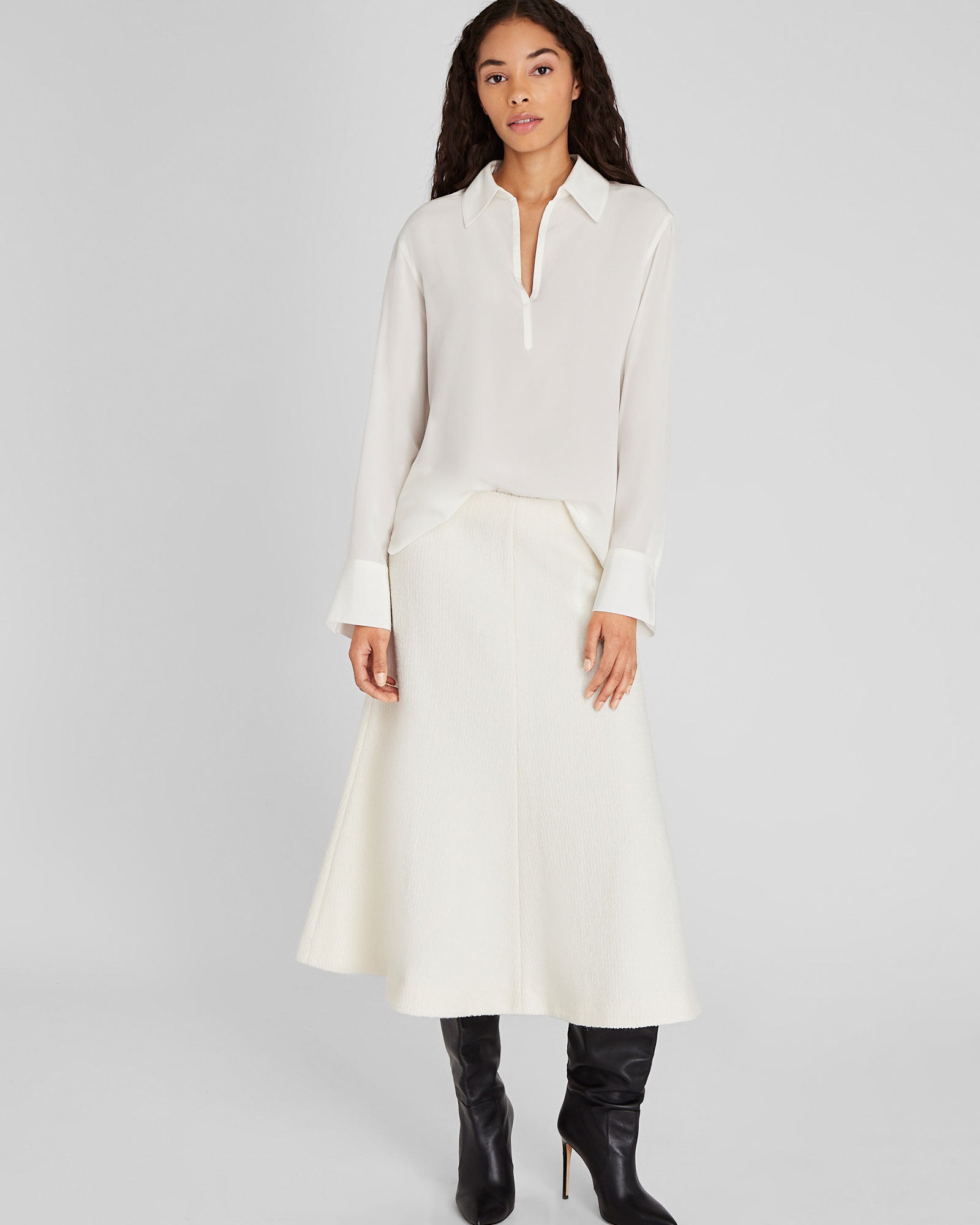 CLUB MONACO - Chemise popover en soie - Blanc
