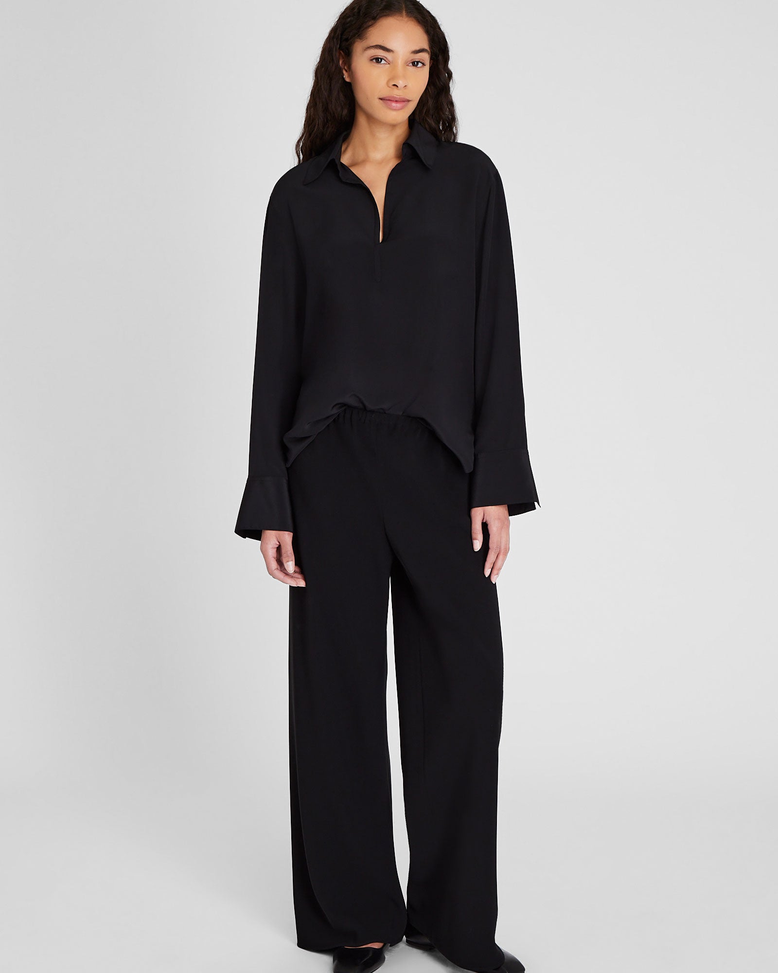 CLUB MONACO - Silk Popover Shirt - Black