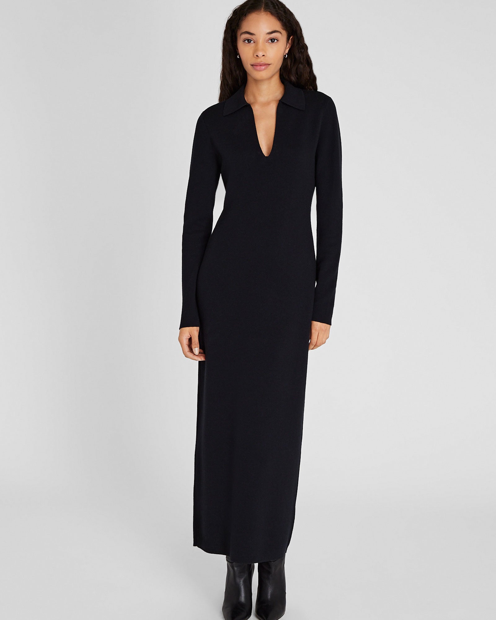 CLUB MONACO - Cashmere Blend Open Collar Maxi Dress - Black