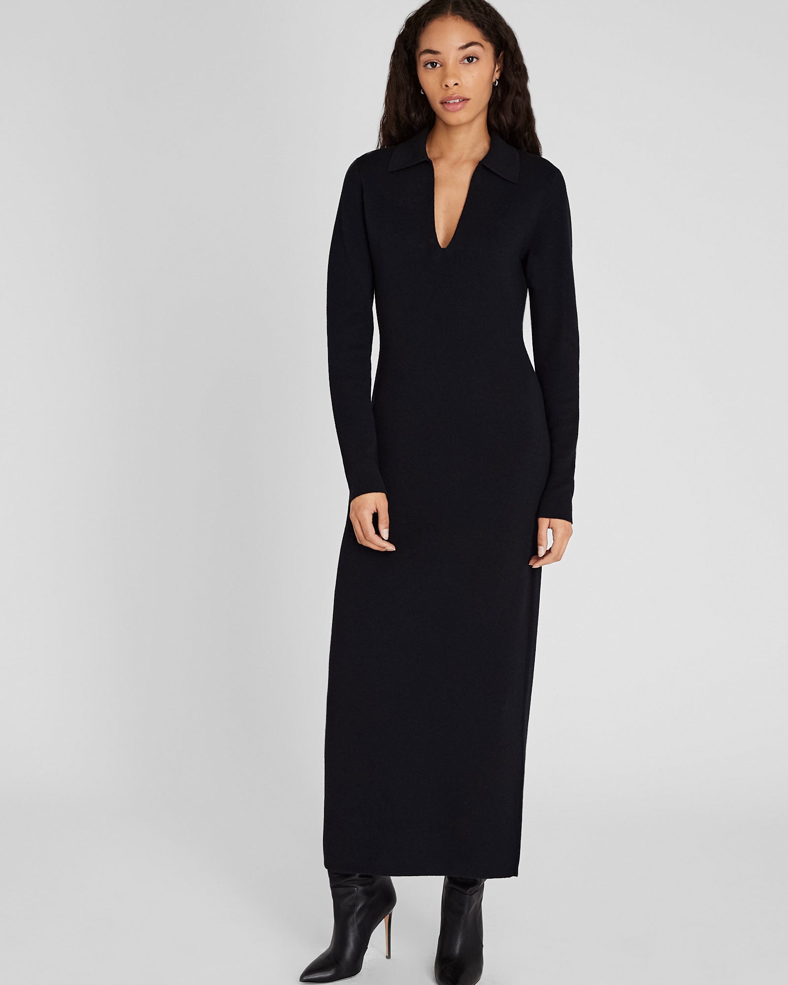 CLUB MONACO - Cashmere Blend Open Collar Maxi Dress - Black
