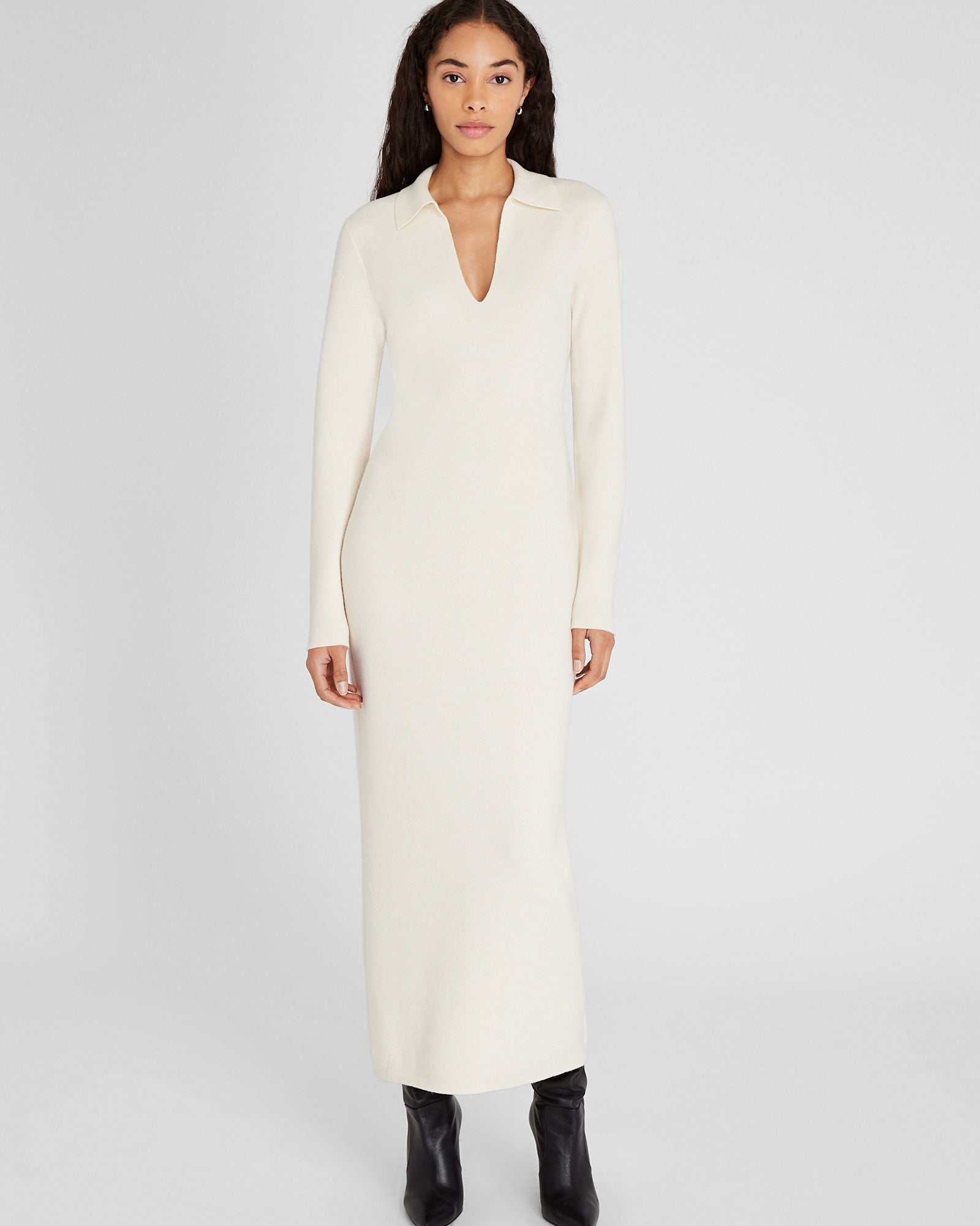 CLUB MONACO - Cashmere Blend Open Collar Maxi Dress - Eggshell