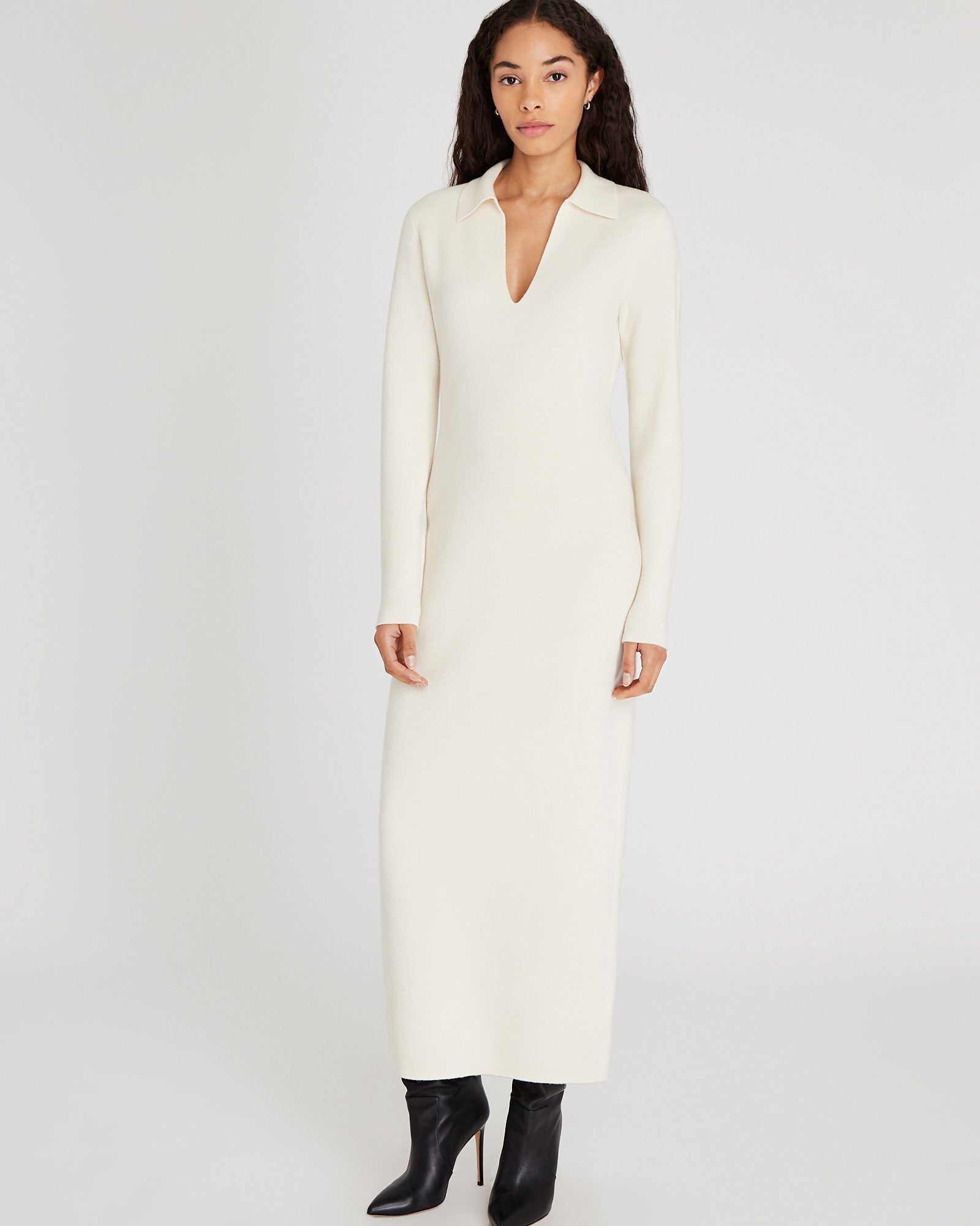 CLUB MONACO - Cashmere Blend Open Collar Maxi Dress - Eggshell