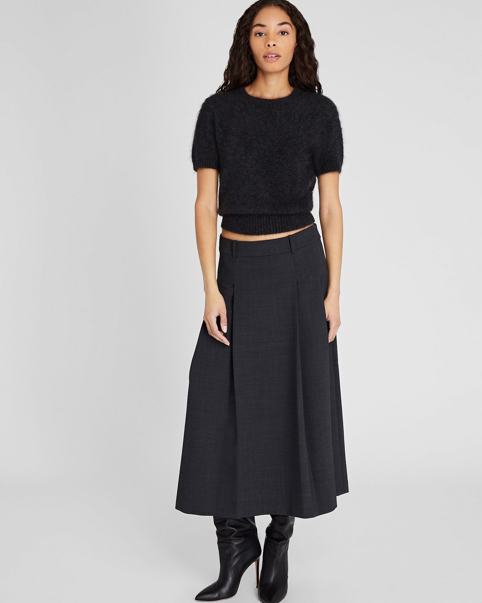 CLUB MONACO - Jupe plissée mi-longue en laine - Mélange de gris foncé