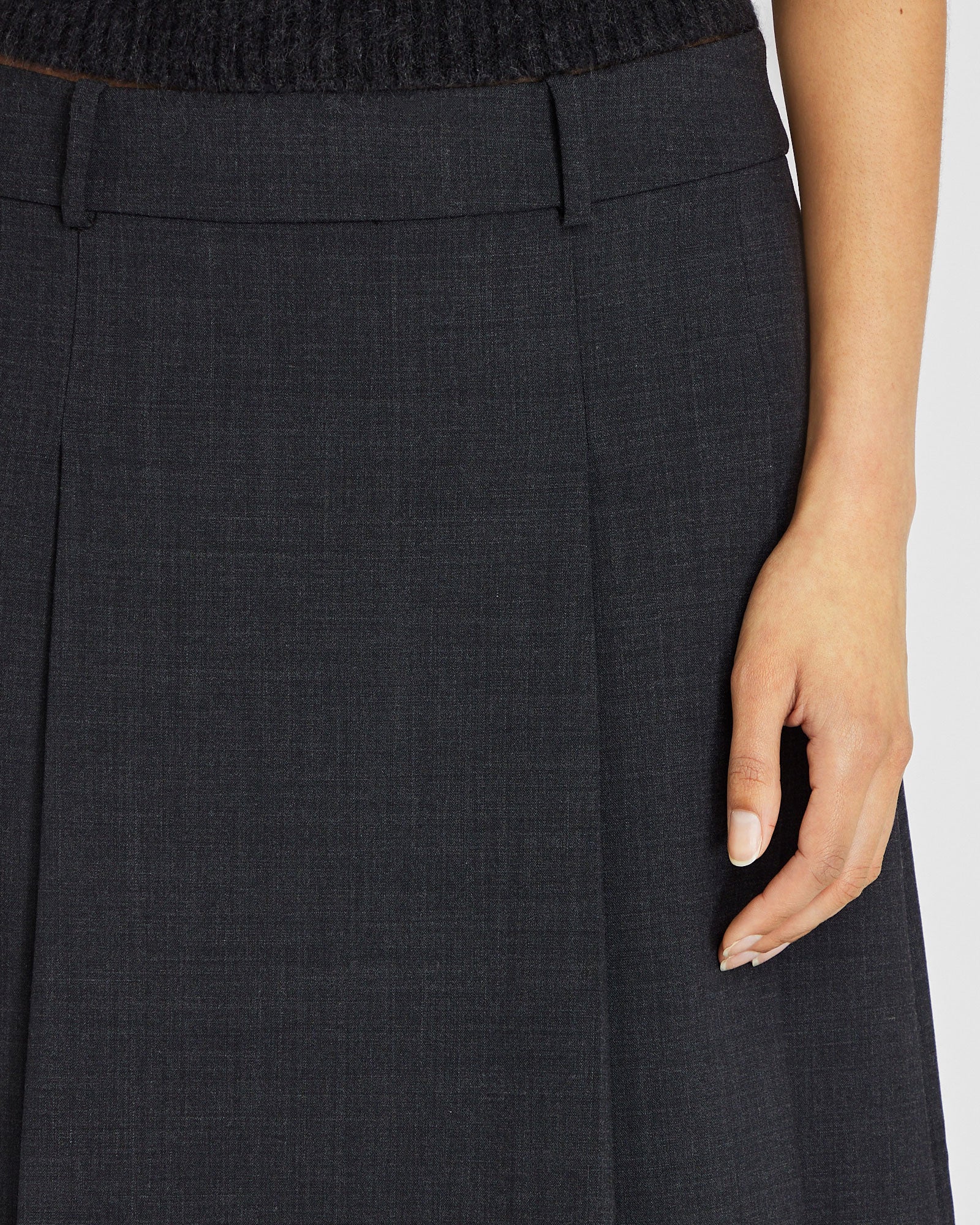 CLUB MONACO - Jupe plissée mi-longue en laine - Mélange de gris foncé