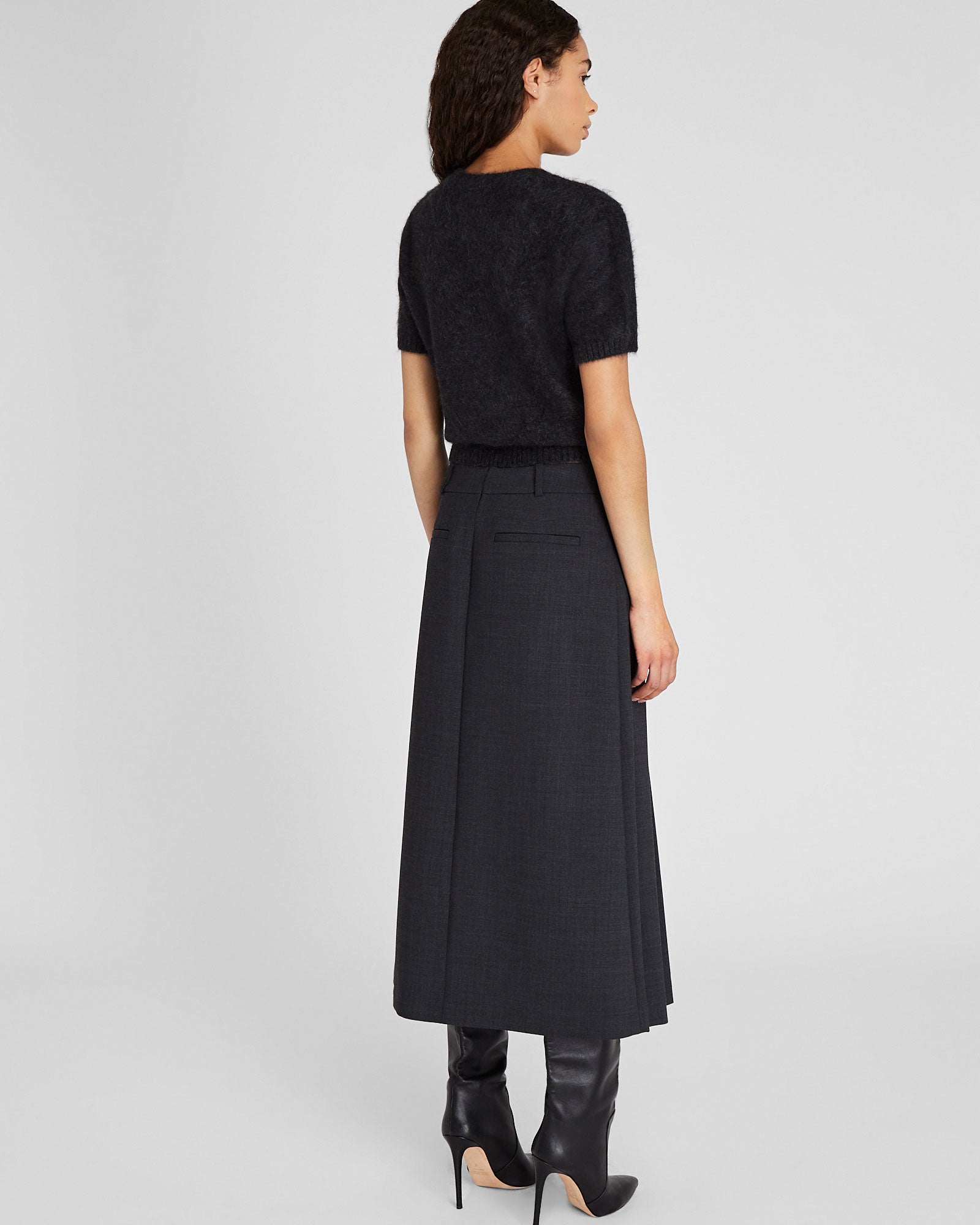 CLUB MONACO - Wool Blend Pleated Midi Skirt - Dark Grey Mix