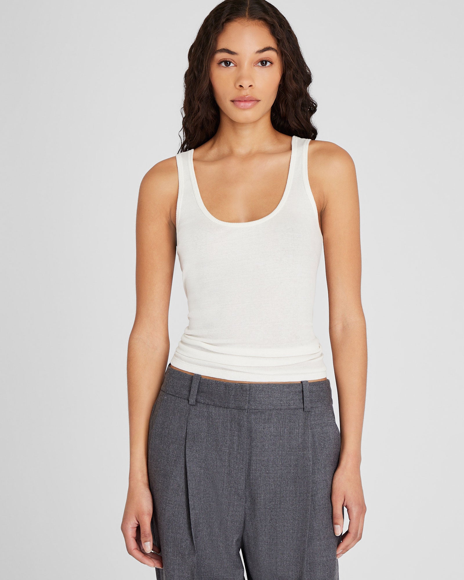 CLUB MONACO - Ribbed Cotton Scoop Tank - White