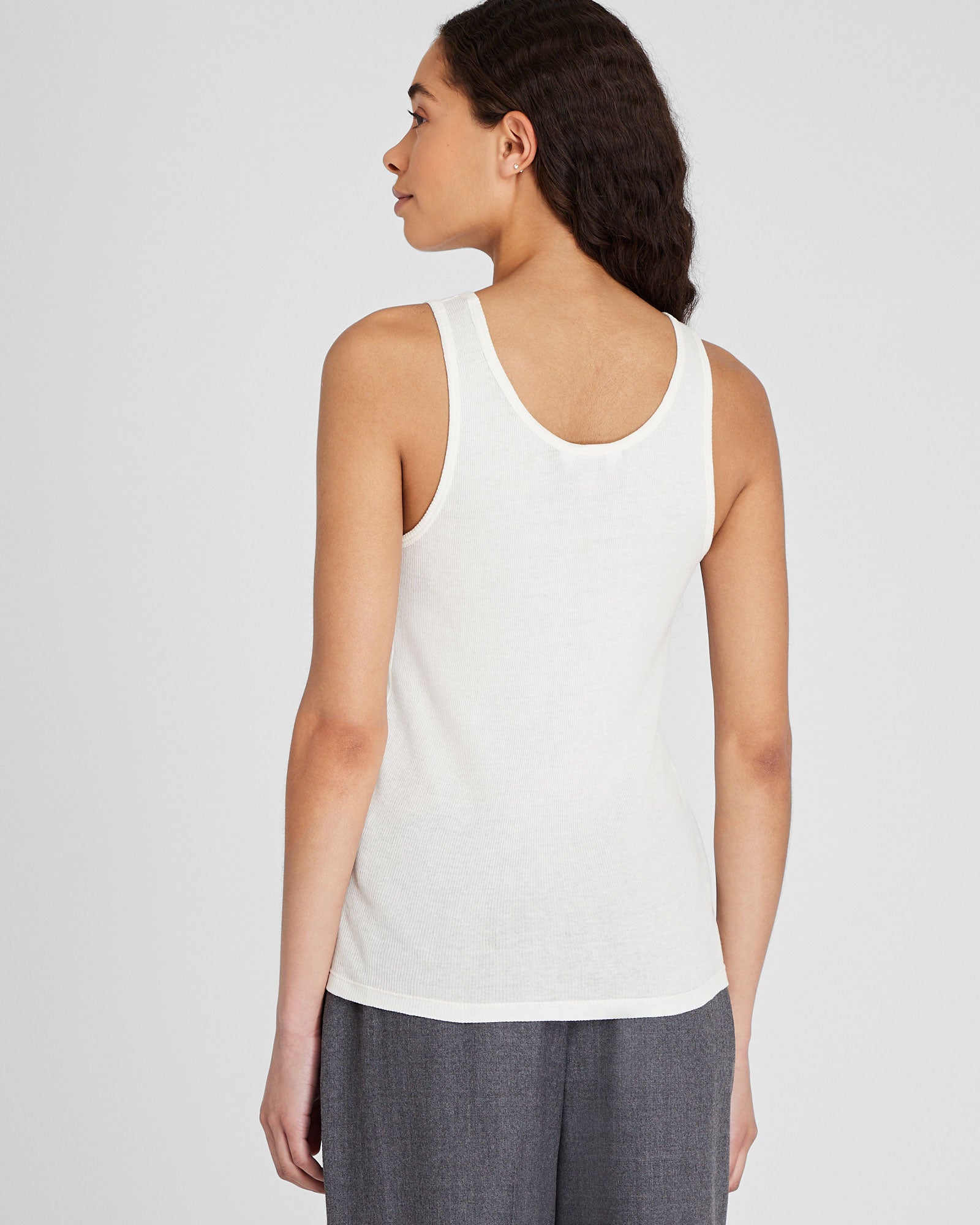 CLUB MONACO - Ribbed Cotton Scoop Tank - White
