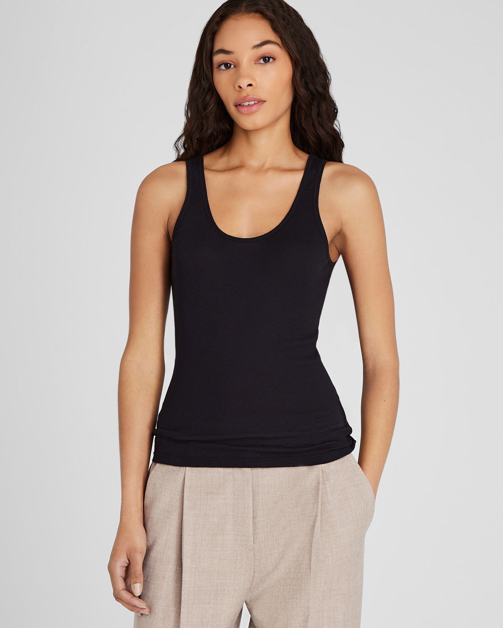 CLUB MONACO - Ribbed Cotton Scoop Tank - Black
