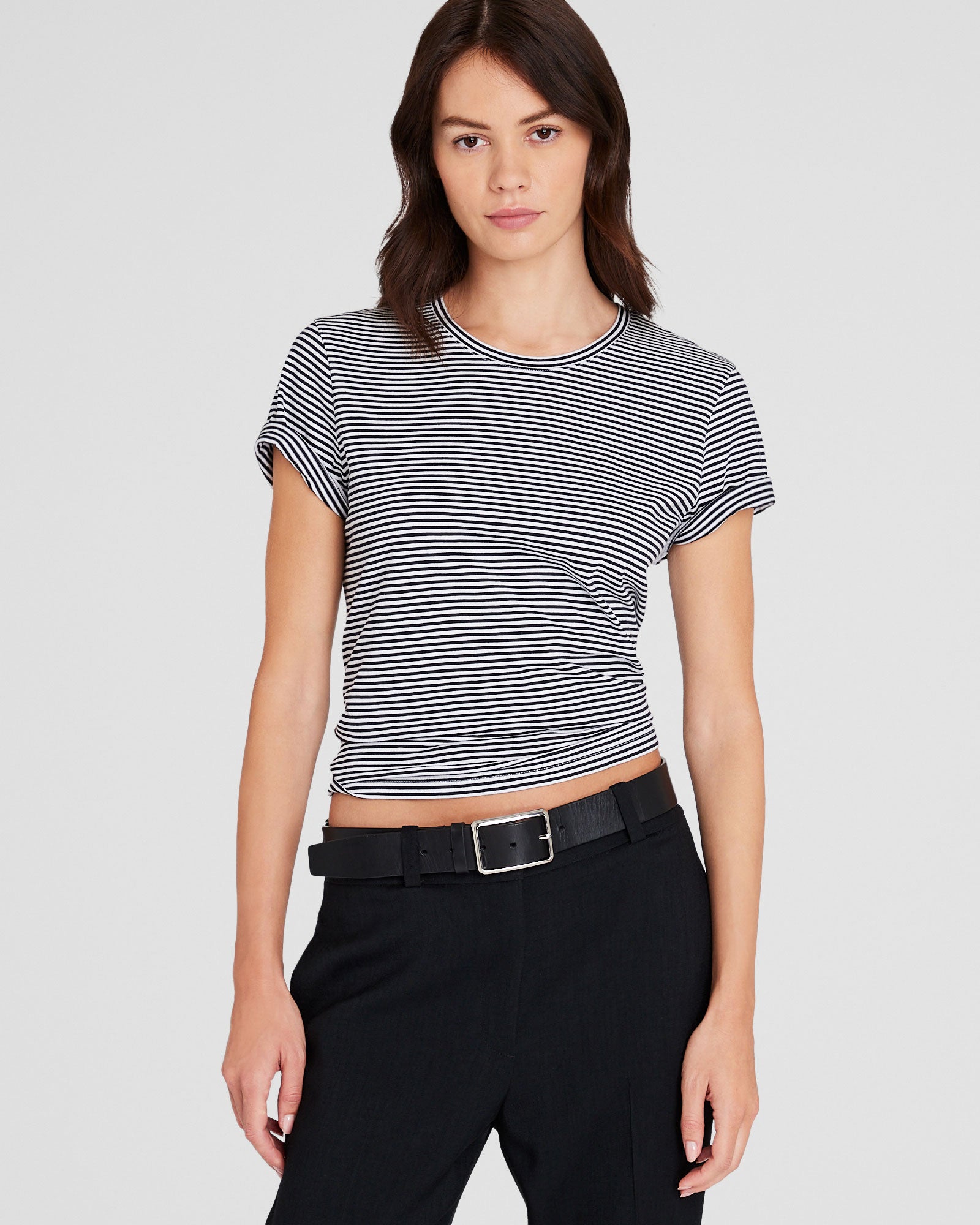 CLUB MONACO - The Striped Crew Neck Tee - White Base Stripe