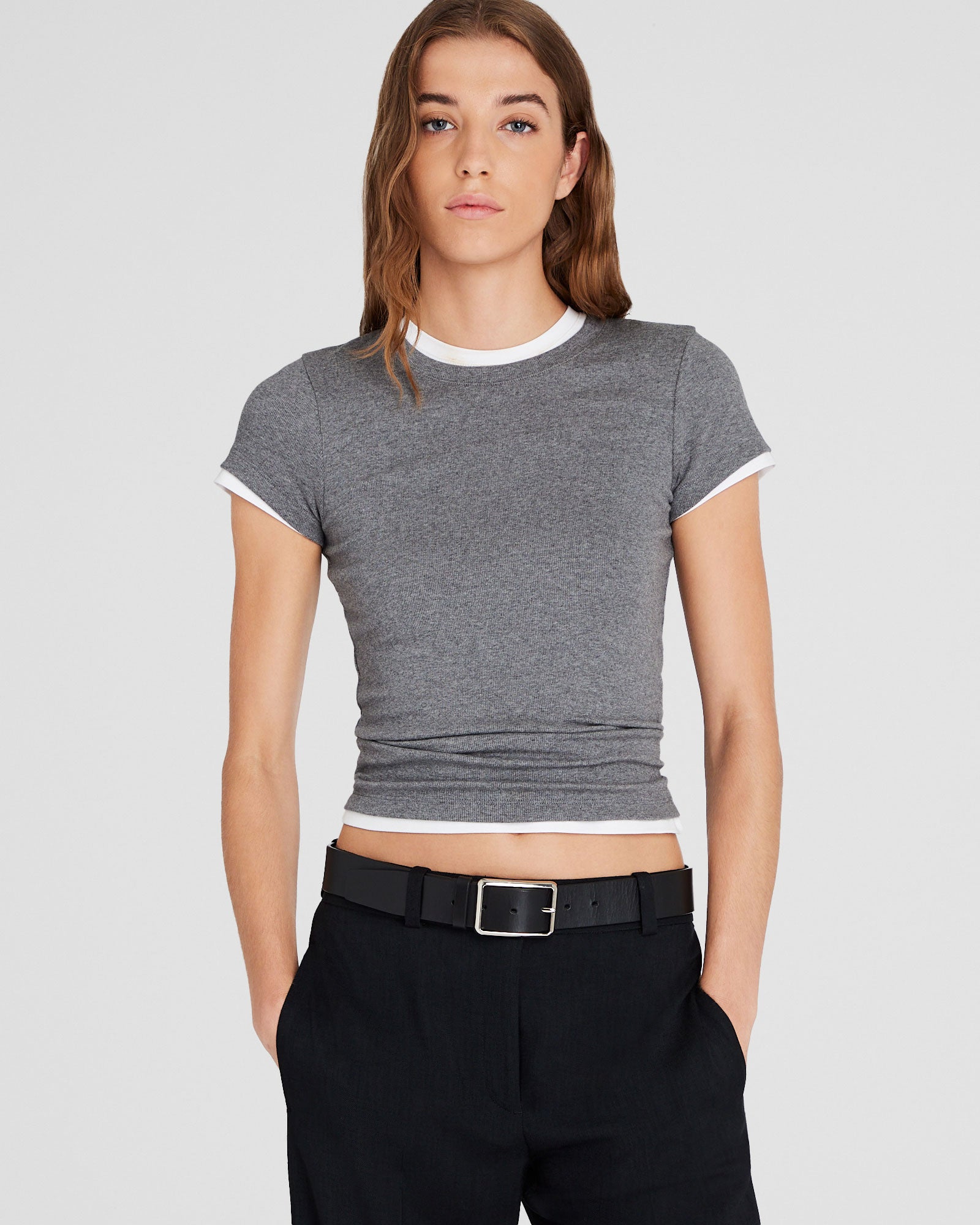 CLUB MONACO - Pima Bowee Tee - Medium Heather Grey