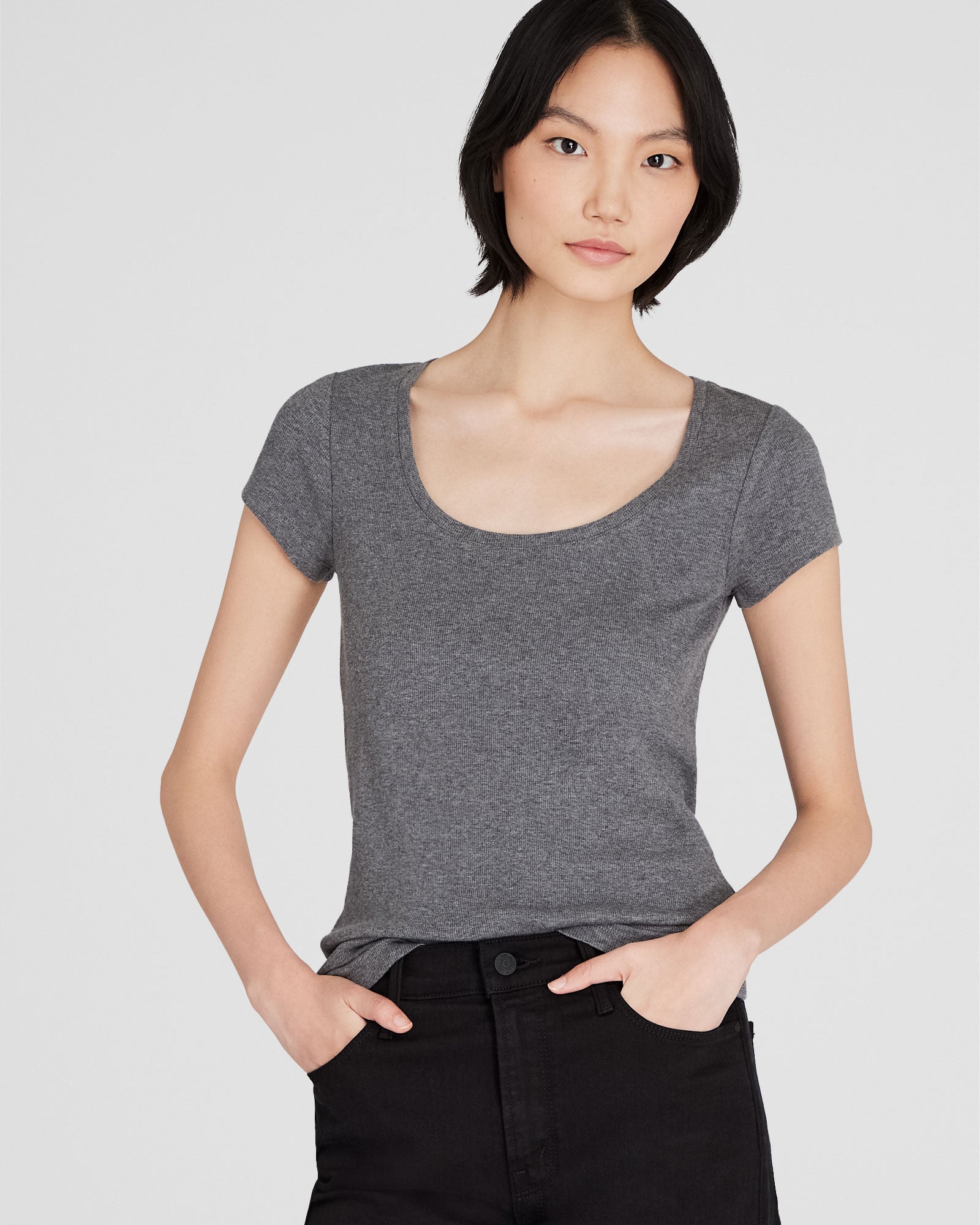CLUB MONACO - Bowee Scoop Neck Tee - Medium Heather Grey
