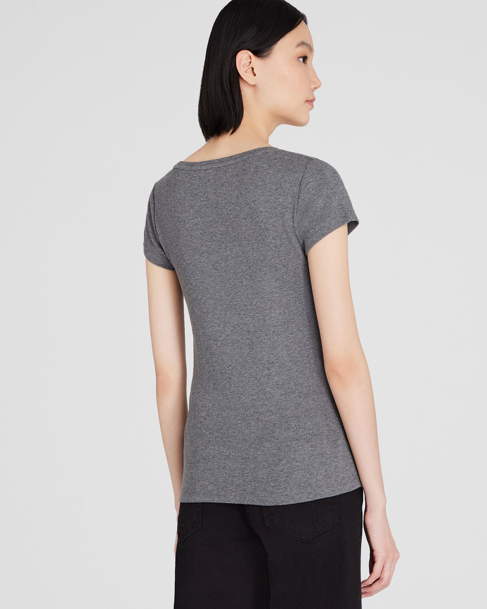 CLUB MONACO - Bowee Scoop Neck Tee - Medium Heather Grey