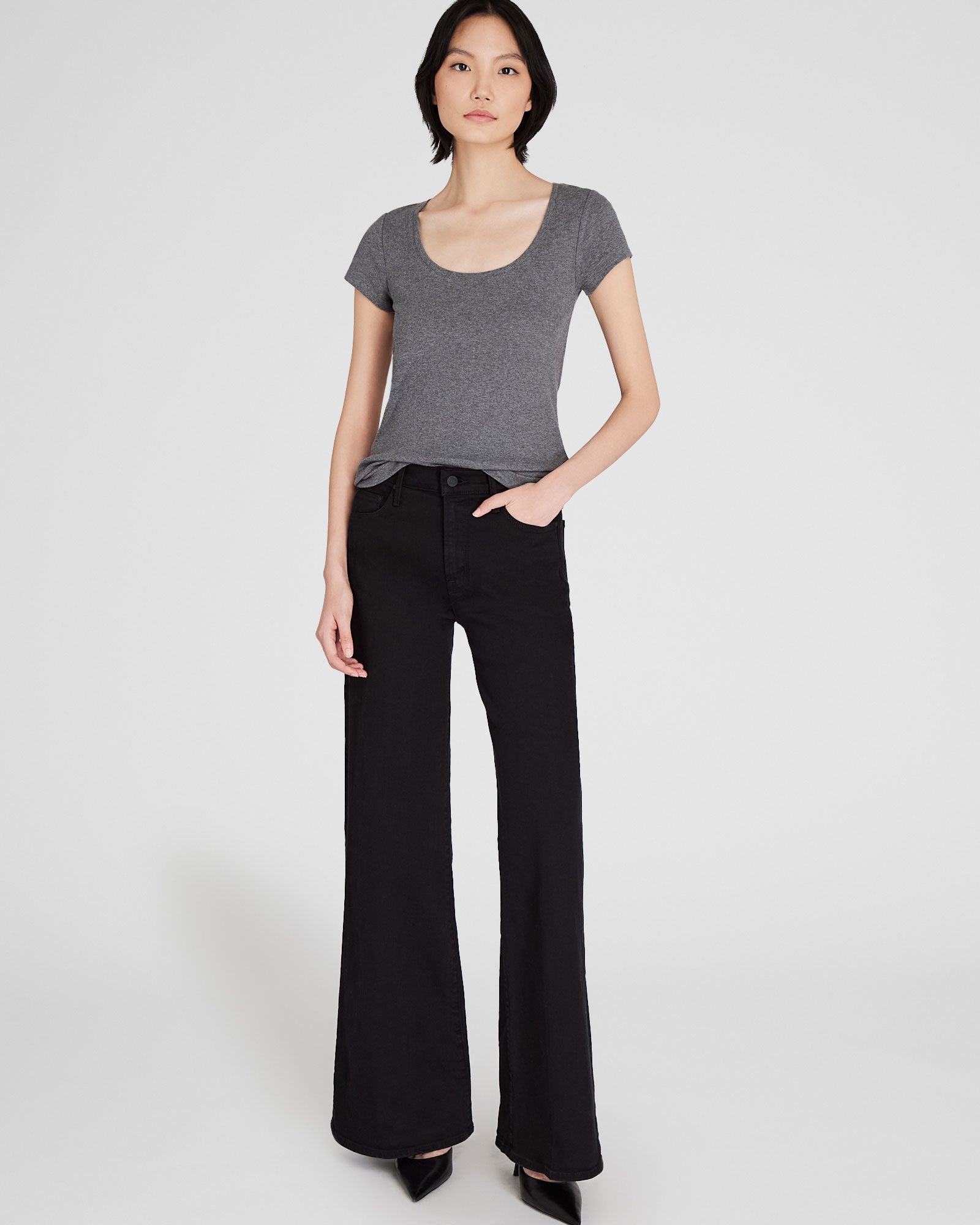 CLUB MONACO - Bowee Scoop Neck Tee - Medium Heather Grey