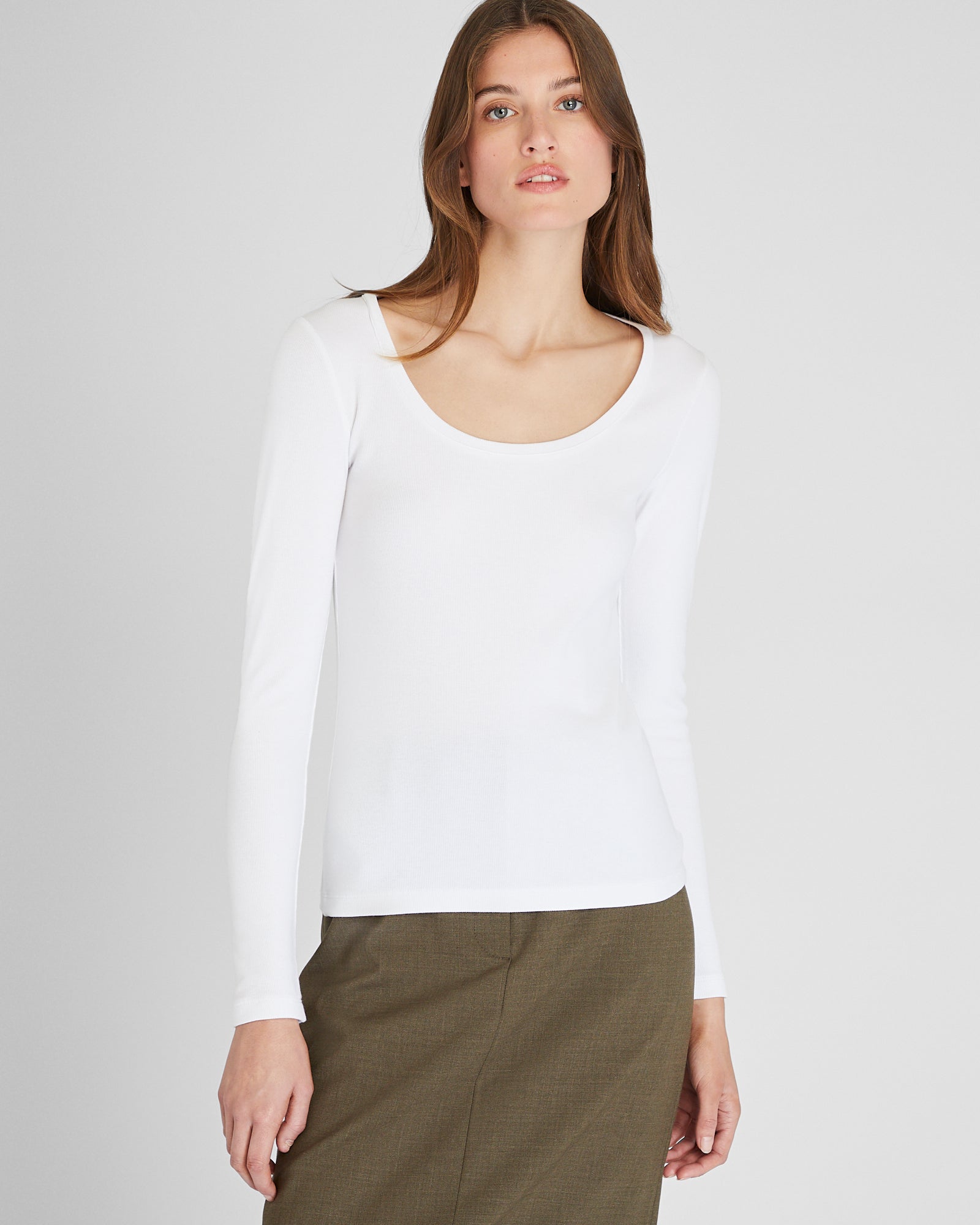 CLUB MONACO - Bowee Long-Sleeve Scoop Neck Tee - White